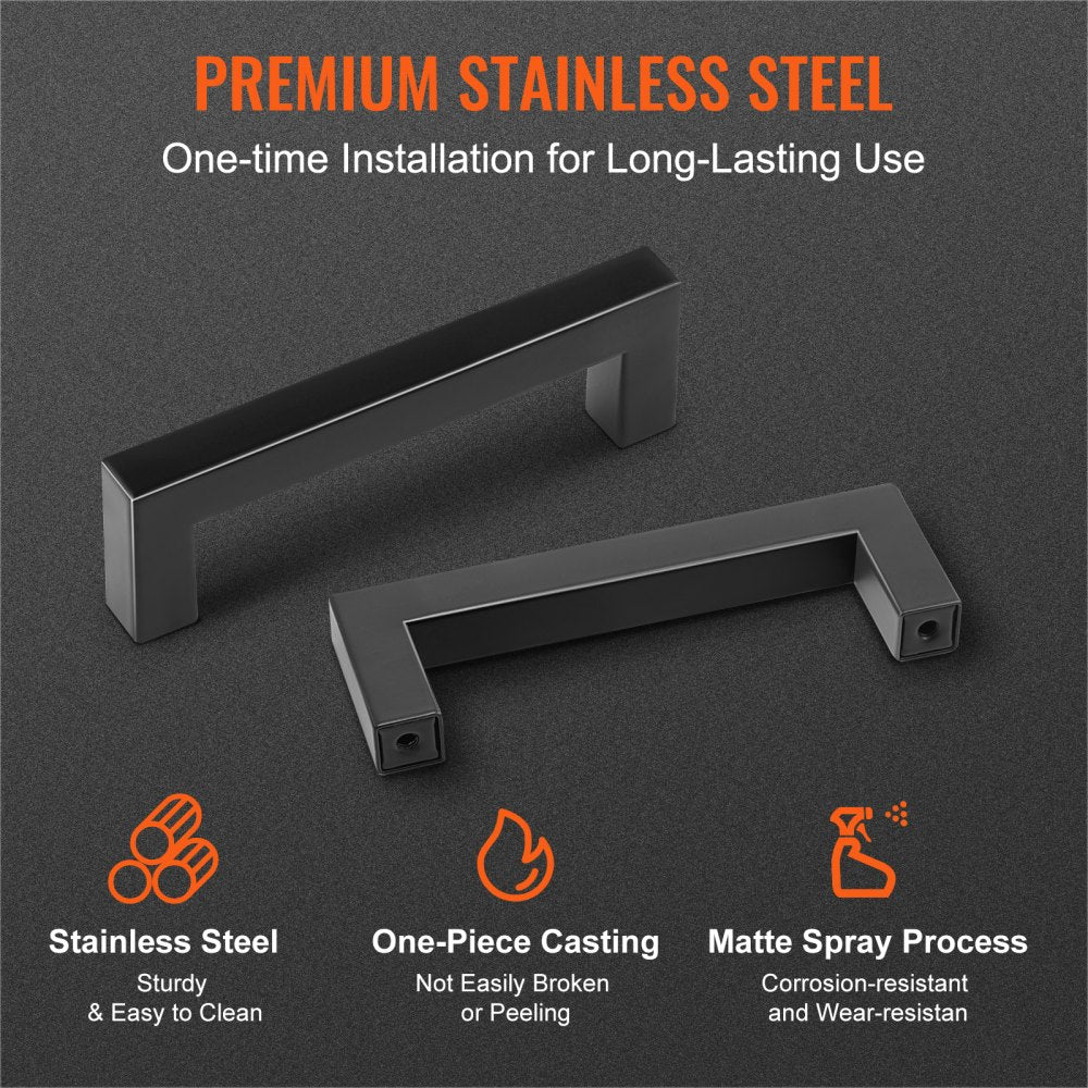 VEVOR 10 Pack Cabinet Pulls, 3.86in / 96mm Center to Center Slim Square Kitchen Cabinet Drawer, Stainless Steel Modern Kitchen Cupboard Door Handles for Kitchen Bathroom Bar Hardware Matte Black 