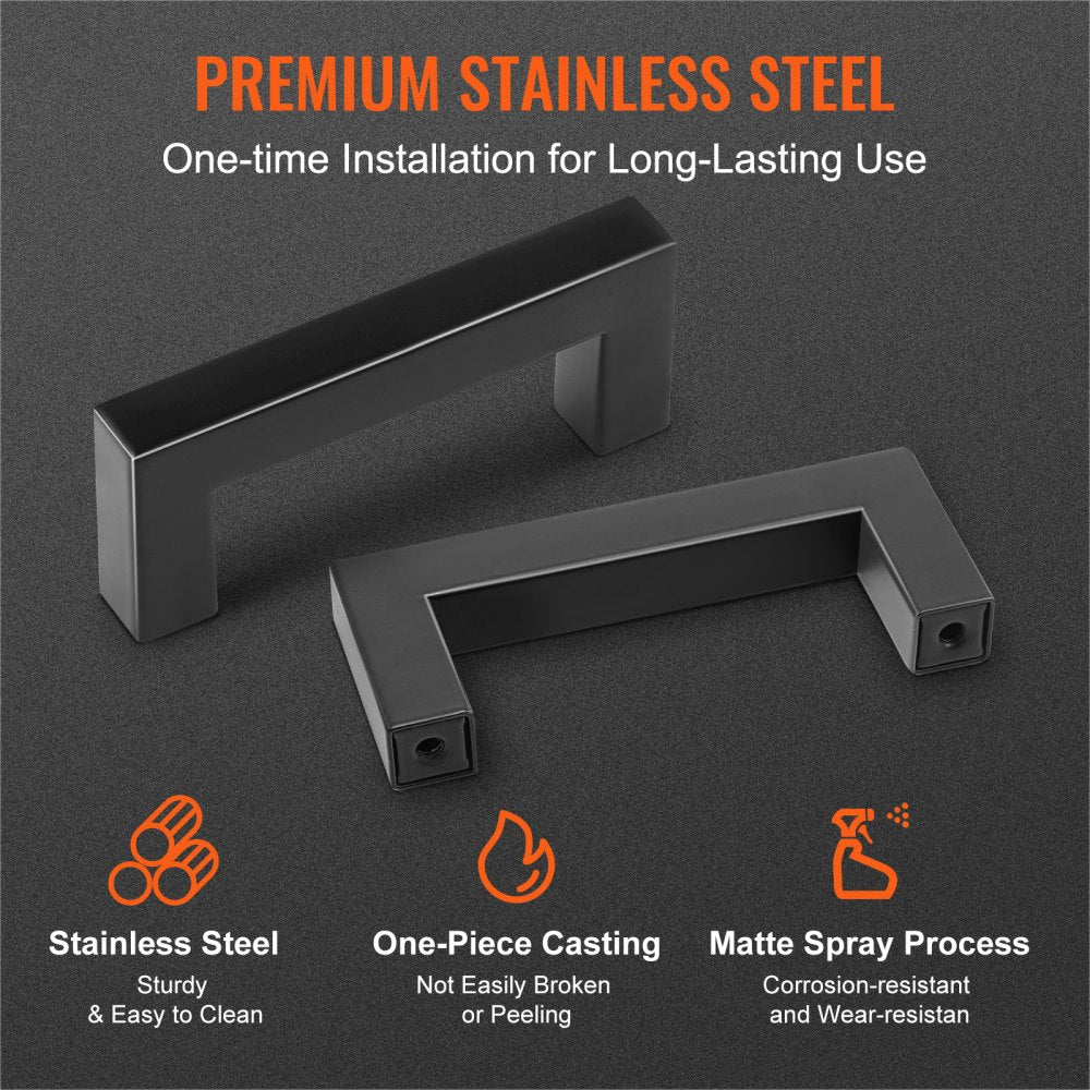 VEVOR 30 Pack Cabinet Pulls, 3in / 76mm Center to Center Slim Square Kitchen Cabinet Drawer, Stainless Steel Modern Kitchen Cupboard Door Handles for Kitchen Bathroom Bar Hardware Matte Black 