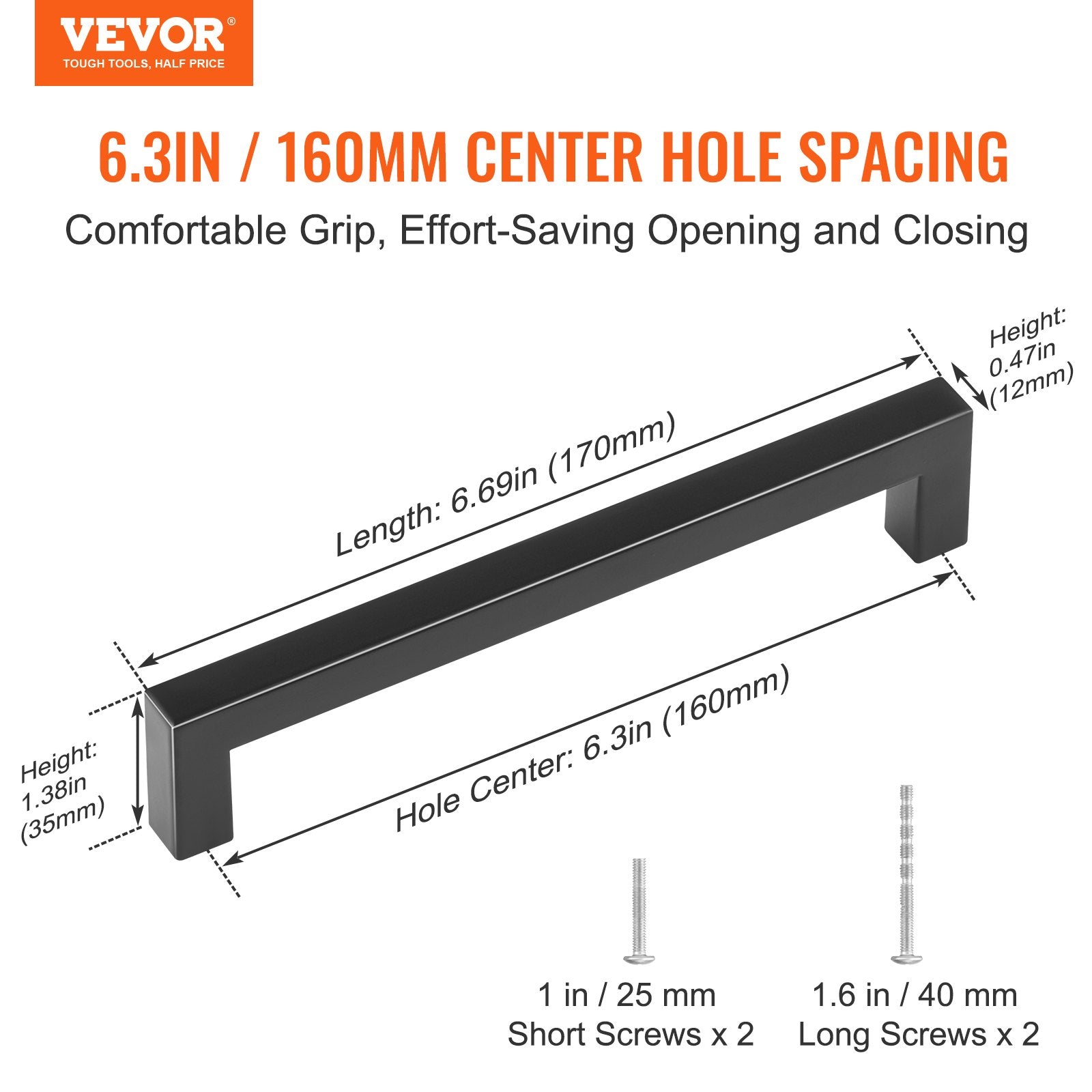 VEVOR 30 Pack Cabinet Pulls, 6.3 inch /160mm Ce8403nter to Center Slim Square Kitchen Cabinet Drawer, Stainless Steel Modern Kitchen Cupboard Door Handles for Kitchen Bathroom Bar Hardware Matte Black 