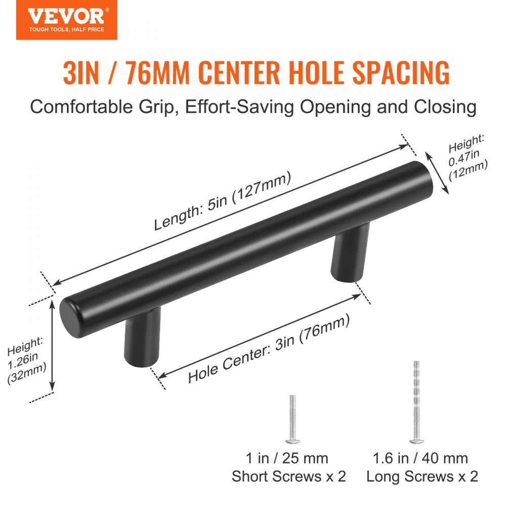 VEVOR 30 Pack Cabinet Pulls, 3in / 76mm Center to Center Slim Kitchen Cabinet Drawer, Stainless Steel Modern Kitchen Cupboard Door Handles for Kitchen Bathroom Bar Hardware Matte Black 