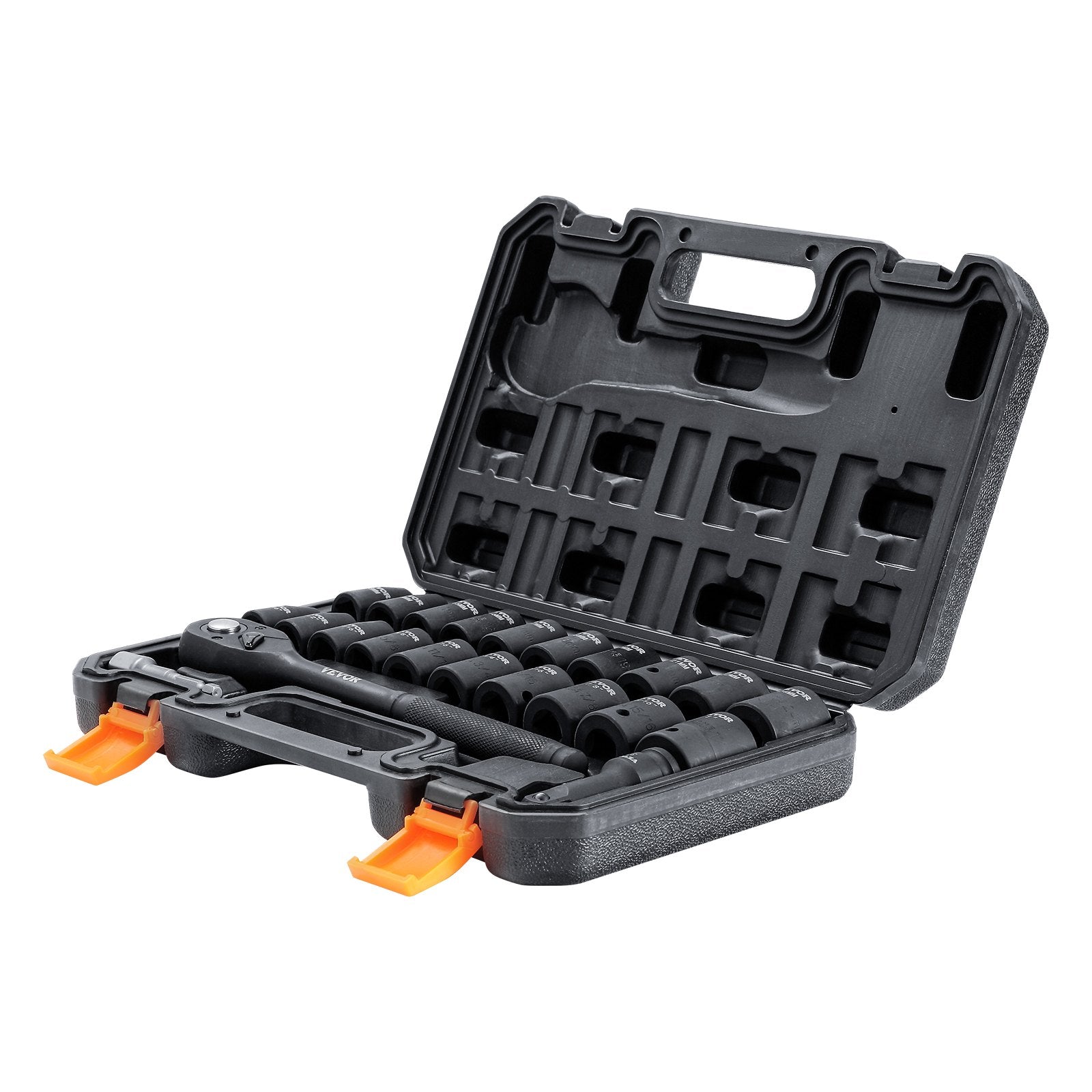 VEVOR 1/2" Drive Impact Socket Set, 23 Piece Socket Set SAE 7/16" -1" and Metric 13-24mm, 6 Point Cr-V Alloy Steel for Auto Repair, Easy-to-Read Size Markings, Rugged Construction, Storage Case 