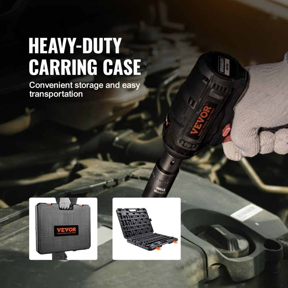 VEVOR 1/2" Drive Impact Socket Set, 65 Piece Socket Set SAE 3/8" to 1-1/4" and Metric 10-24mm, 6 Point Cr-V Alloy Steel for Auto Repair, Easy-to-Read Size Markings, Rugged Construction, Storage Case 