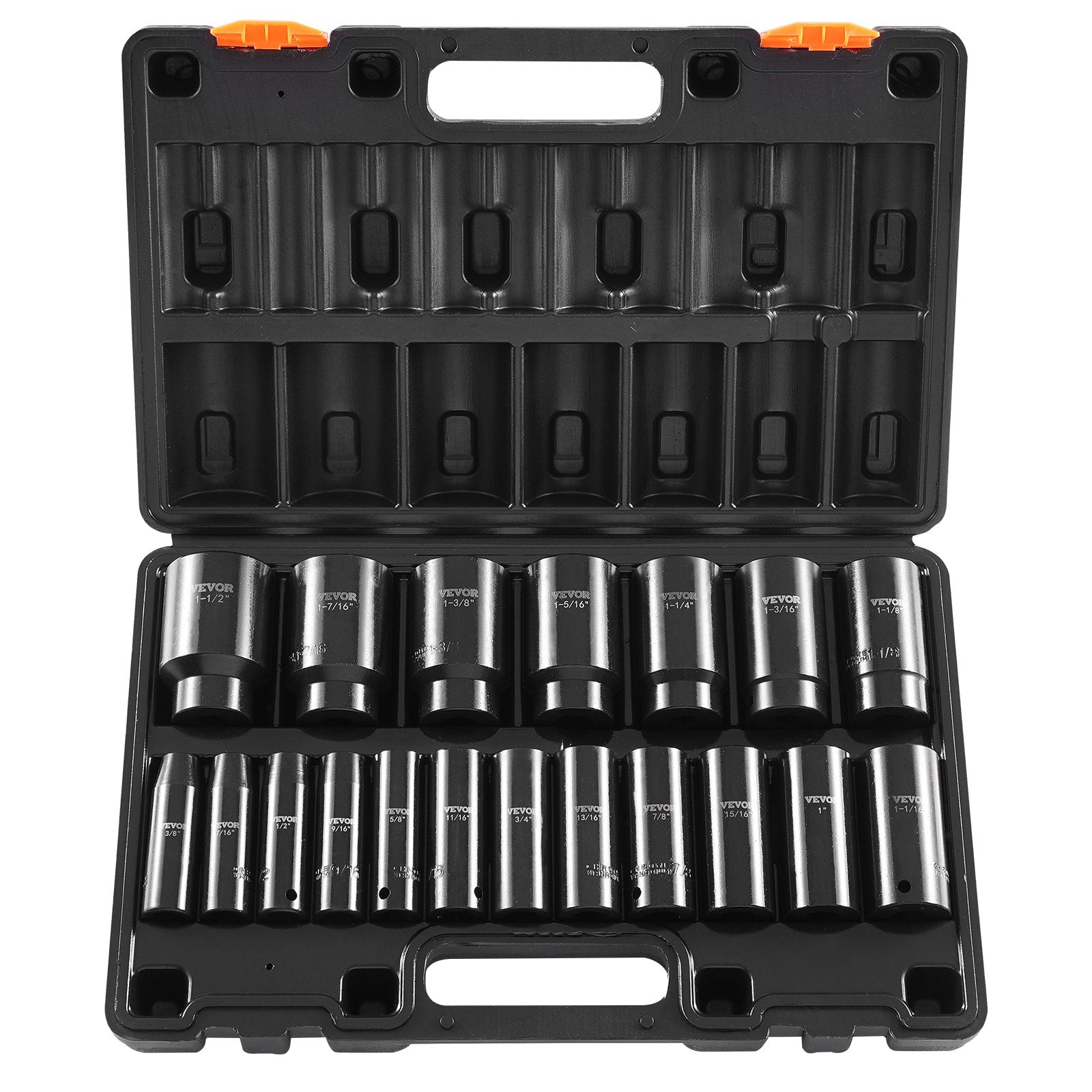 VEVOR Impact Socket Set 1/2 Inches 19 Piece Impact Sockets, Deep Socket, 6-Point Sockets, Rugged Construction, Cr-V, 1/2 Inches Drive Socket Set Impact 3/8 inch - 1-1/2 inch, with a Storage Cage 
