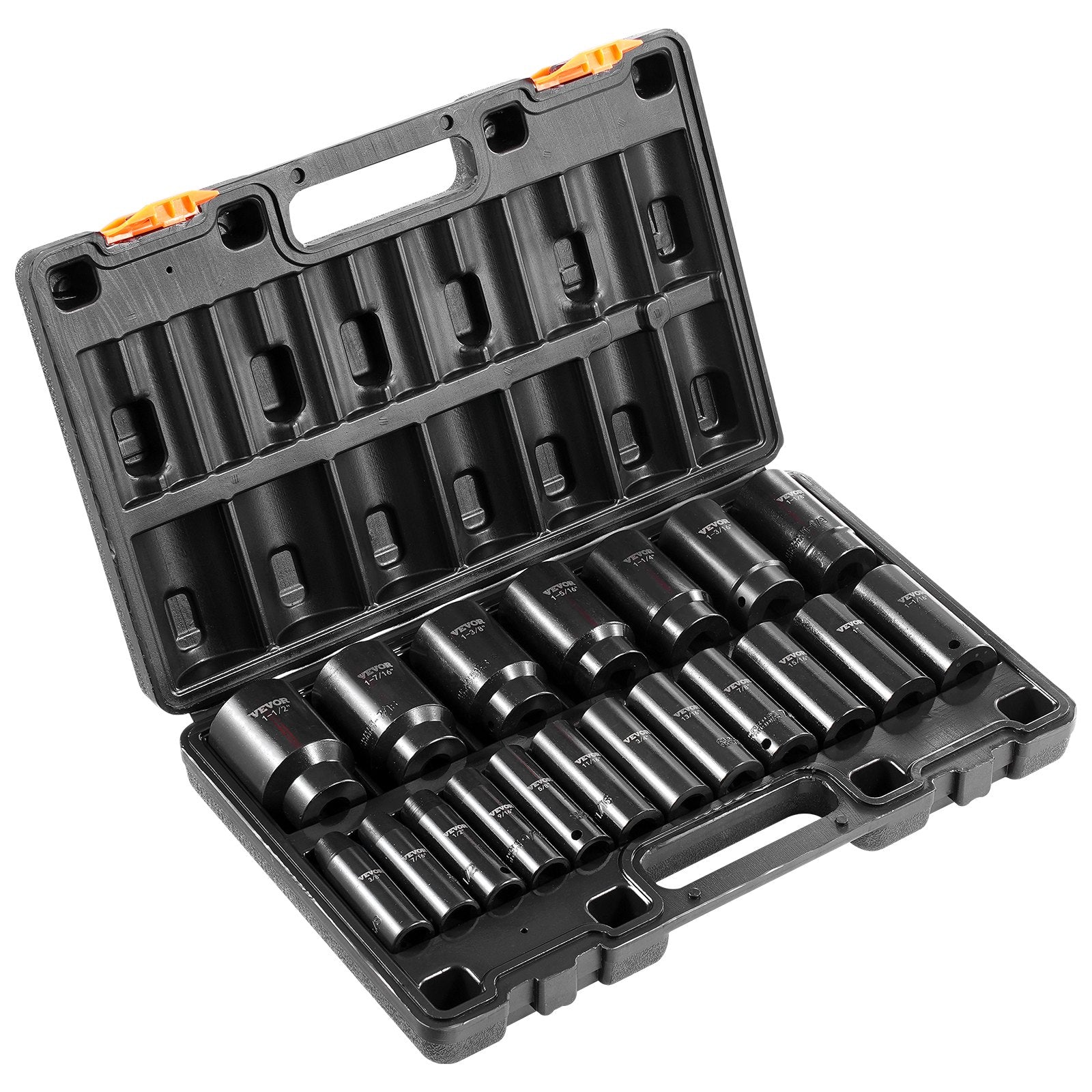 VEVOR Impact Socket Set 1/2 Inches 19 Piece Impact Sockets, Deep Socket, 6-Point Sockets, Rugged Construction, Cr-V, 1/2 Inches Drive Socket Set Impact 3/8 inch - 1-1/2 inch, with a Storage Cage 