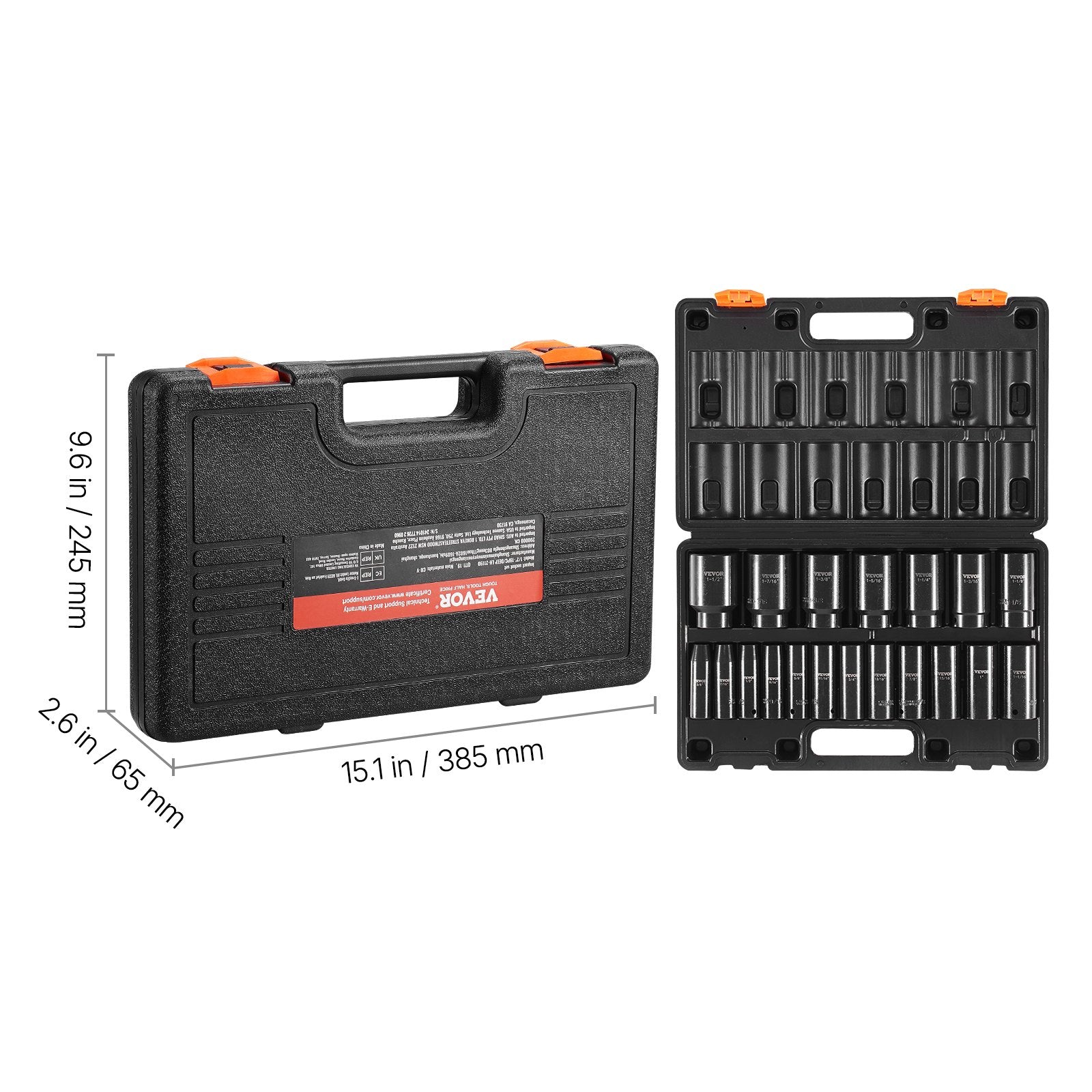 VEVOR Impact Socket Set 1/2 Inches 19 Piece Impact Sockets, Deep Socket, 6-Point Sockets, Rugged Construction, Cr-V, 1/2 Inches Drive Socket Set Impact 3/8 inch - 1-1/2 inch, with a Storage Cage 