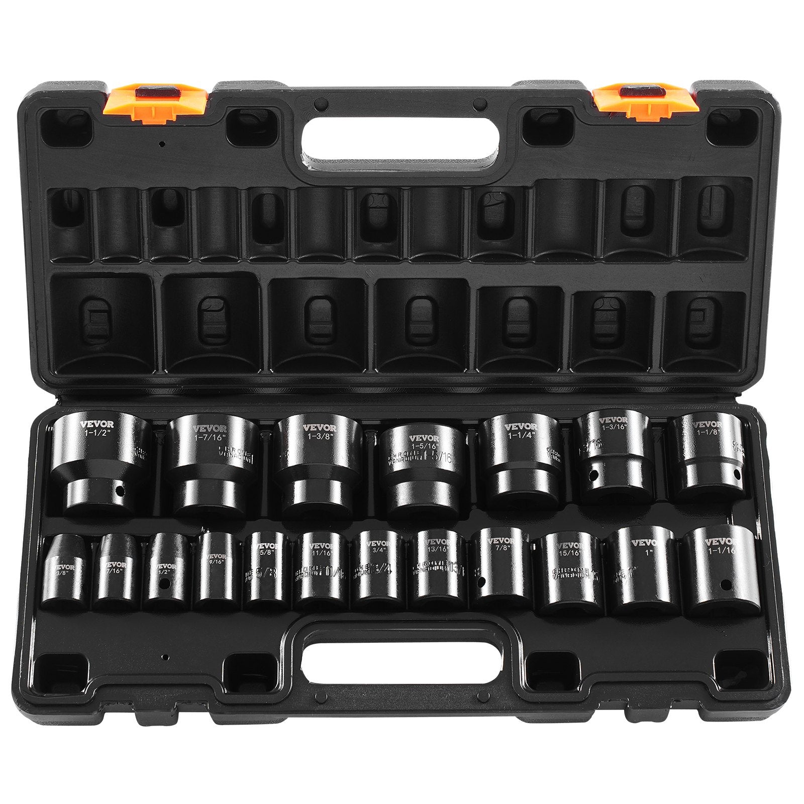 VEVOR Impact Socket Set 1/2 Inches 19 Piece Impact Sockets, Standard Socket Assortment, 1/2 Inches Drive Socket Set Impact Standard SAE (3/8 Inches to 1-1/2 Inches) 6-point Hex Sockets 