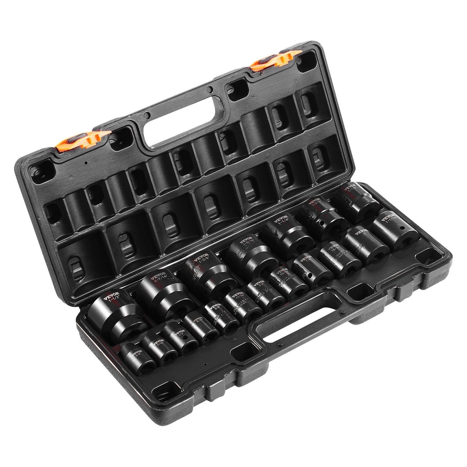 VEVOR Impact Socket Set 1/2 Inches 19 Piece Impact Sockets, Standard Socket Assortment, 1/2 Inches Drive Socket Set Impact Standard SAE (3/8 Inches to 1-1/2 Inches) 6-point Hex Sockets 