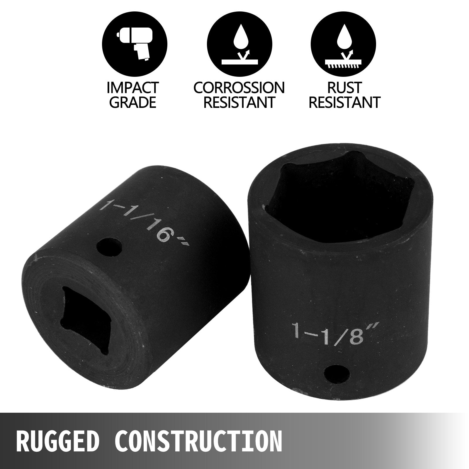 VEVOR Impact Socket Set 1/2 Inches 19 Piece Impact Sockets, Standard Socket Assortment, 1/2 Inches Drive Socket Set Impact Standard SAE (3/8 Inches to 1-1/2 Inches) 6-point Hex Sockets 