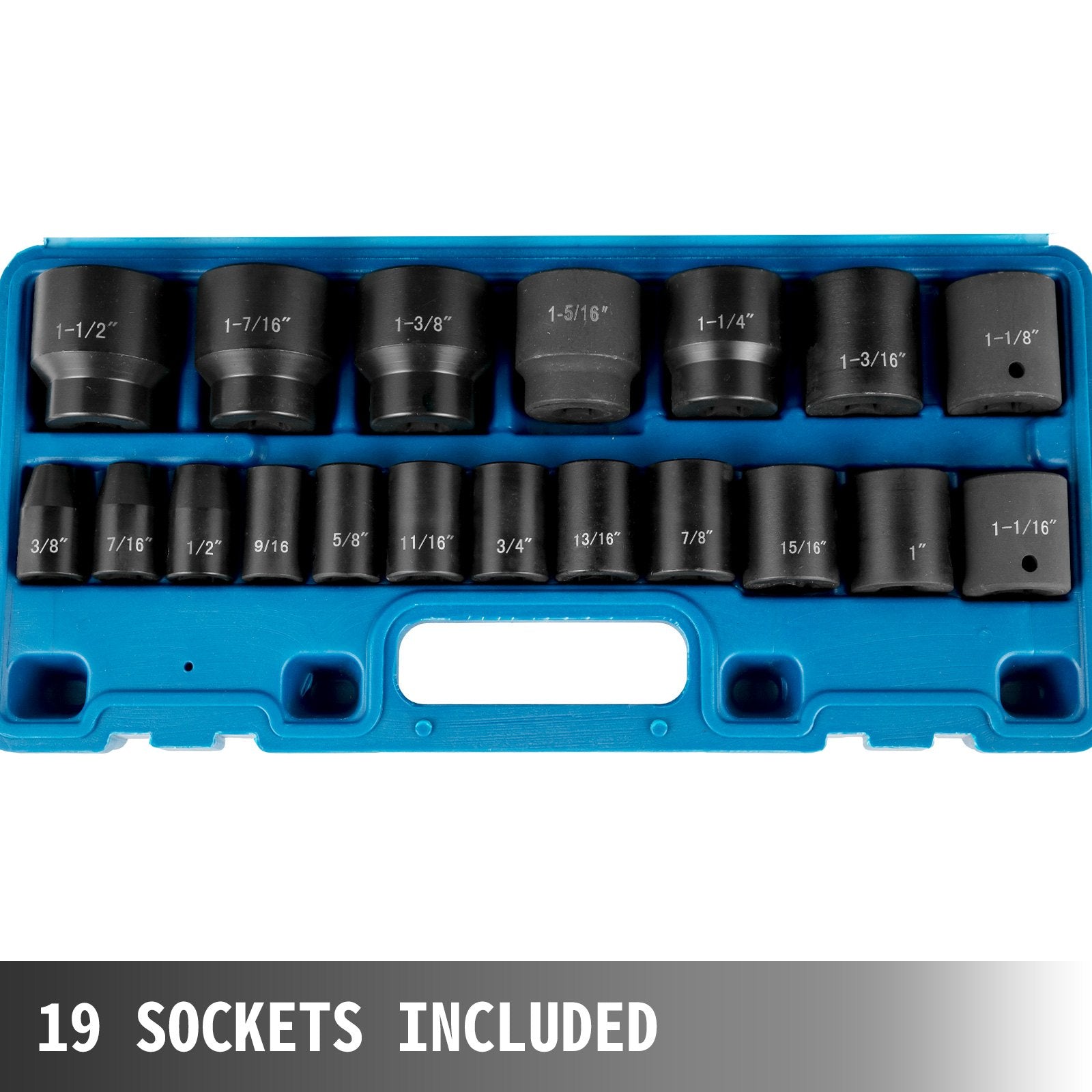 VEVOR Impact Socket Set 1/2 Inches 19 Piece Impact Sockets, Standard Socket Assortment, 1/2 Inches Drive Socket Set Impact Standard SAE (3/8 Inches to 1-1/2 Inches) 6-point Hex Sockets 