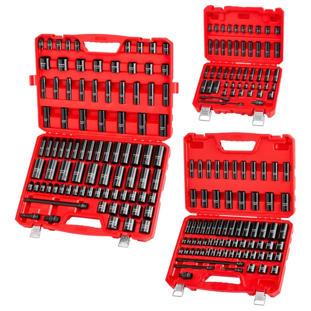 VEVOR 210-Piece Drive Impact Socket Set, 1/4", 3/8" & 1/2" SAE & Metric with Carrying Case