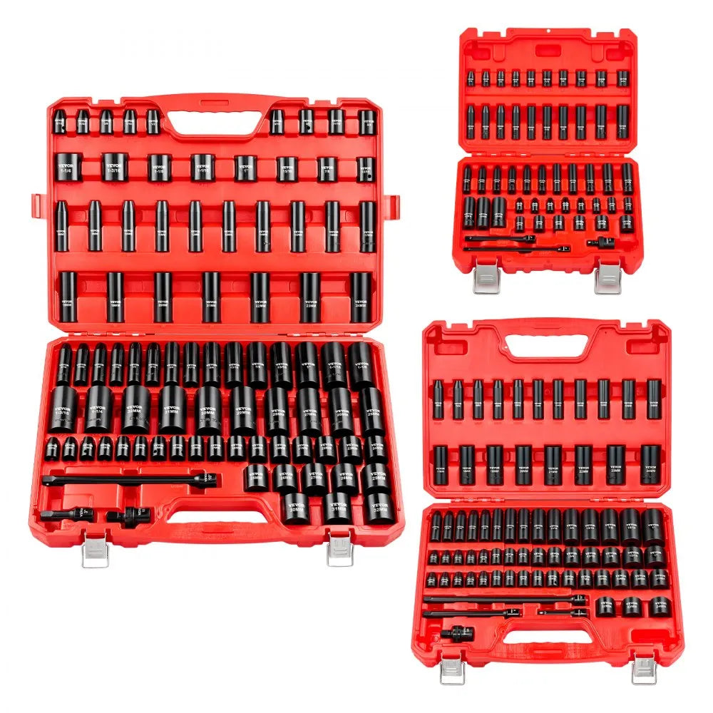 VEVOR 210-Piece Drive Impact Socket Set, 1/4", 3/8" & 1/2" SAE & Metric with Carrying Case