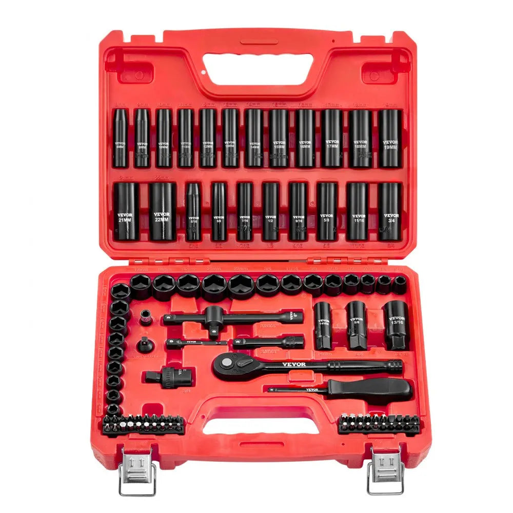 VEVOR 96-Piece 3/8" Drive Impact Socket Set, SAE & Metric Deep and Shallow 6-Point Sockets