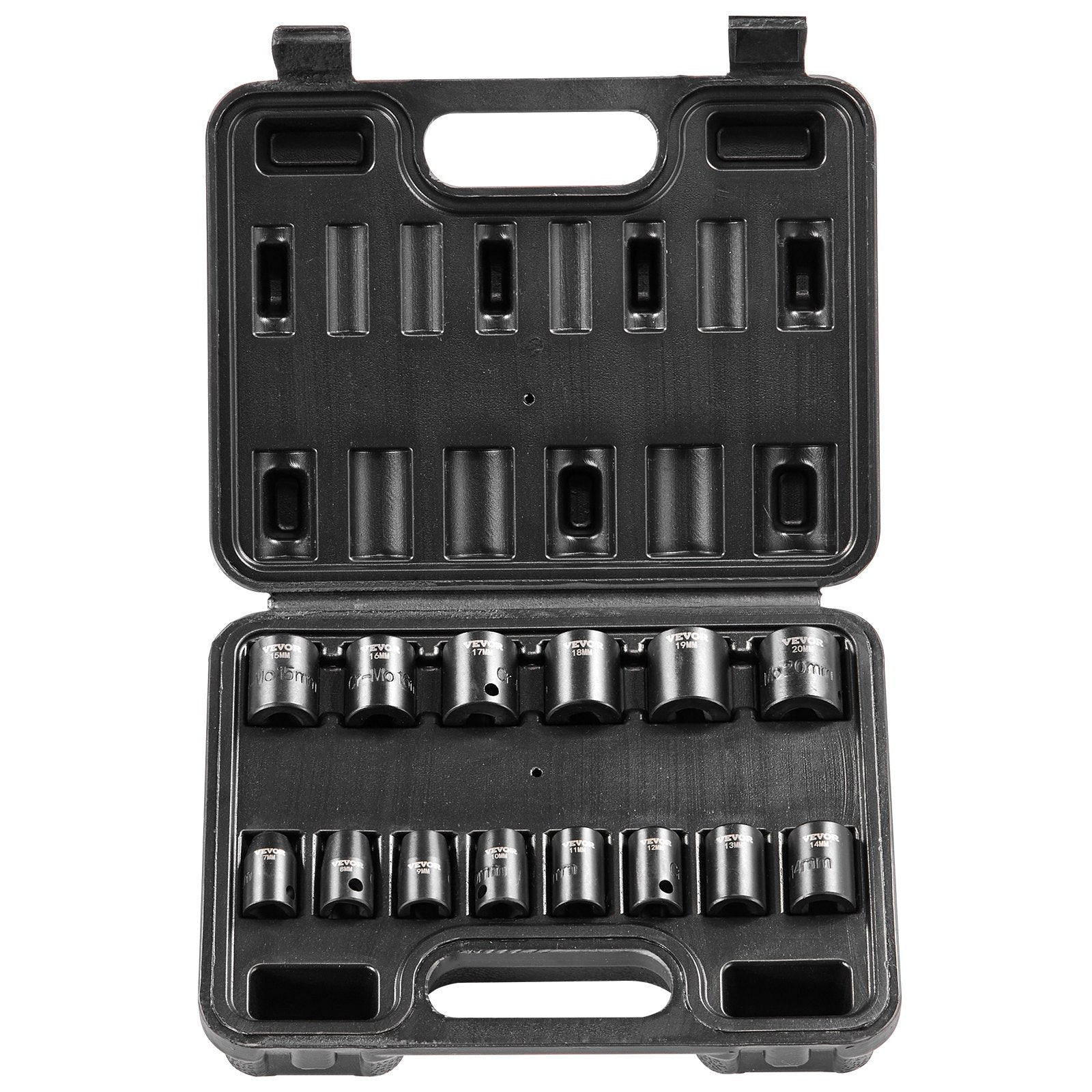 VEVOR Impact Sockets Set 14pcs 6-Point 3/8in Drive Bit Ratchet Tool Kit Case 