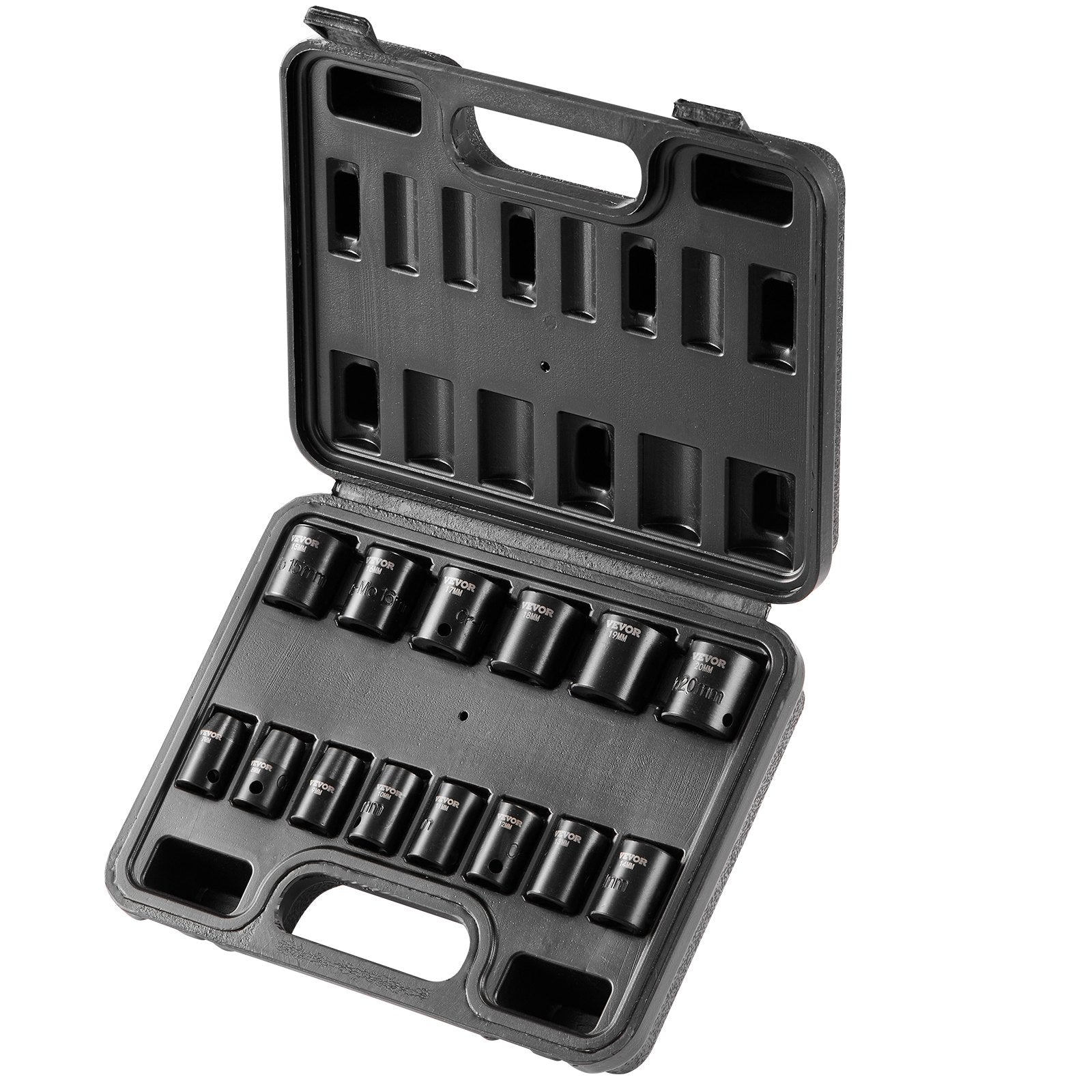 VEVOR Impact Sockets Set 14pcs 6-Point 3/8in Drive Bit Ratchet Tool Kit Case 