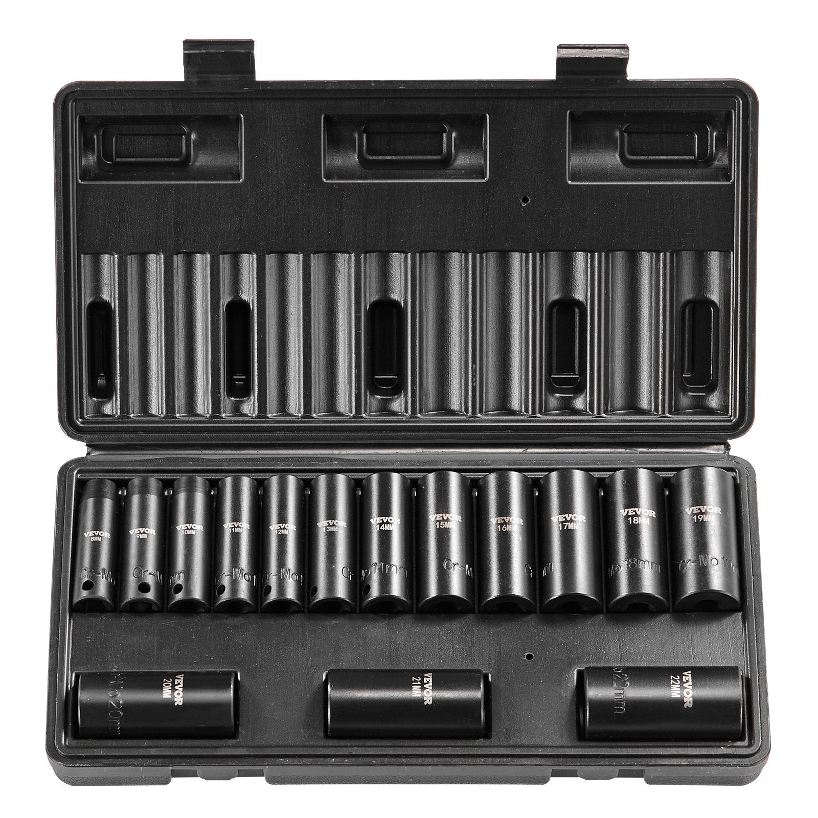 VEVOR Impact Sockets Set 15pcs 6-Point 3/8in Drive Bit Ratchet Tool Kit Case 