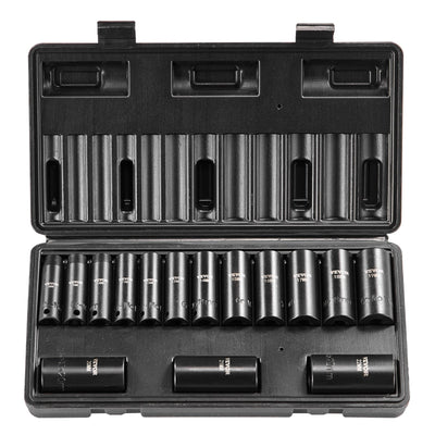 VEVOR Impact Sockets Set 15pcs 6-Point 3/8in Drive Bit Ratchet Tool Kit Case 