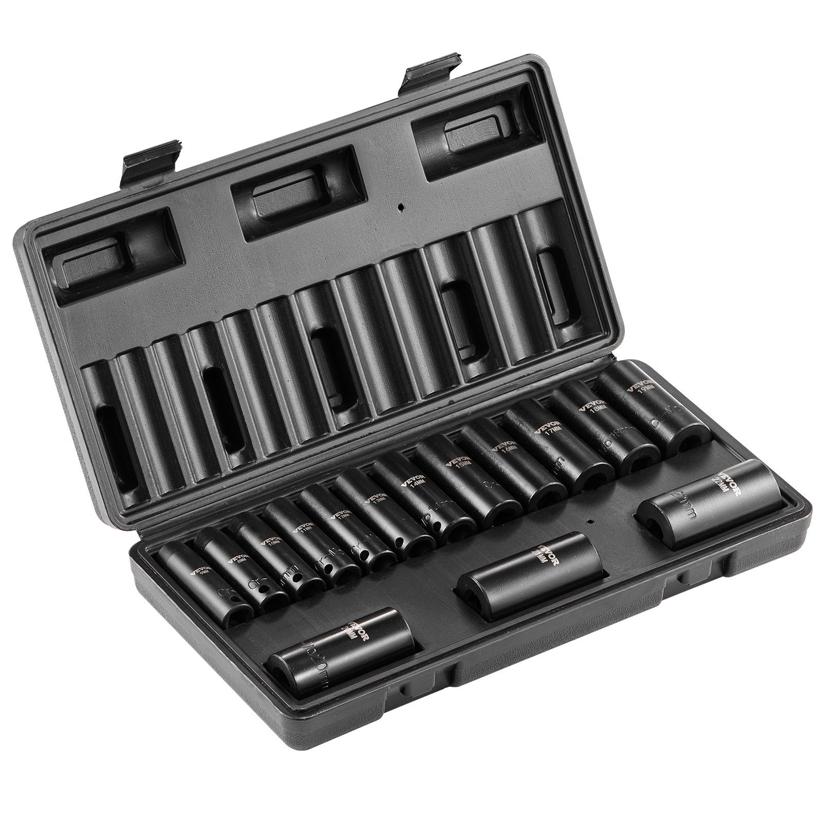 VEVOR Impact Sockets Set 15pcs 6-Point 3/8in Drive Bit Ratchet Tool Kit Case 