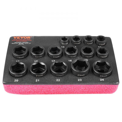 VEVOR Impact Sockets Set 15pcs 6-Point 3/8" Drive Bit Ratchet Tool Kit Case 