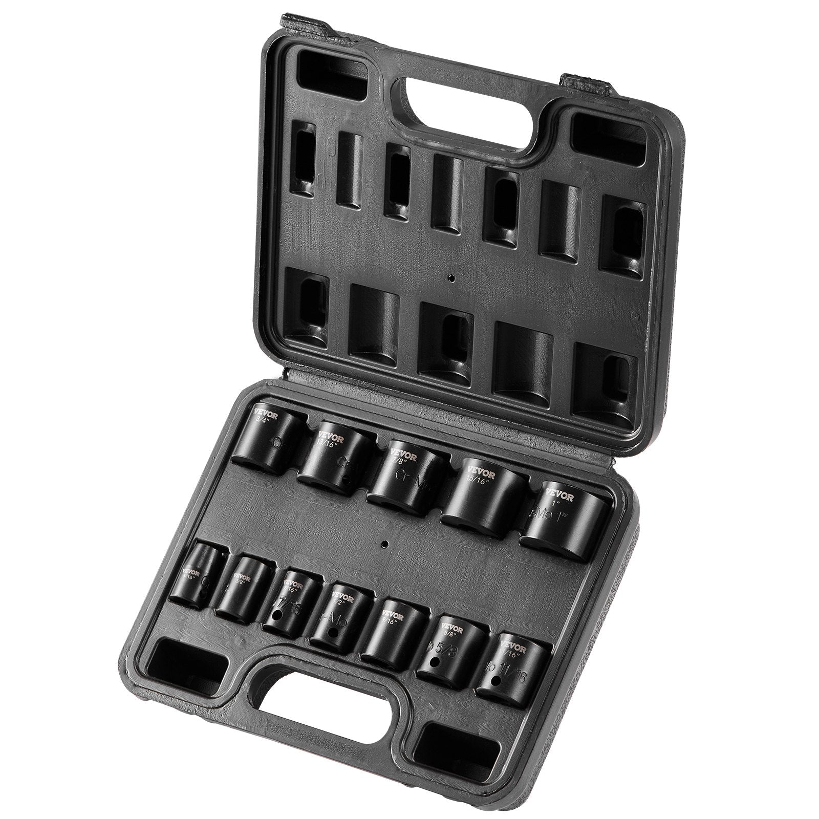 VEVOR Impact Sockets Set 12pcs 6-Point 3/8in Drive Bit Ratchet Tool Kit Case 