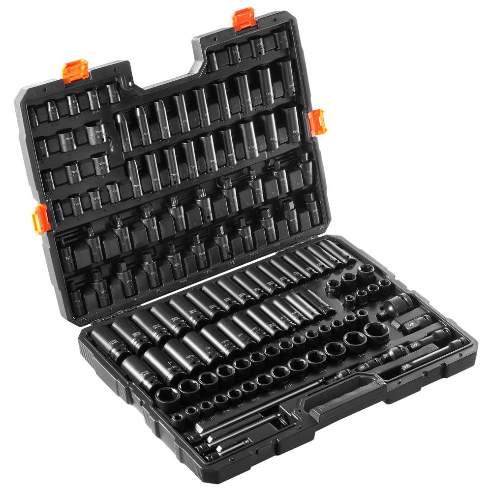VEVOR Impact Sockets Set 130PCS 6-Point 3/8" & 1/2" Drive Bit Ratchet Tool Kit 