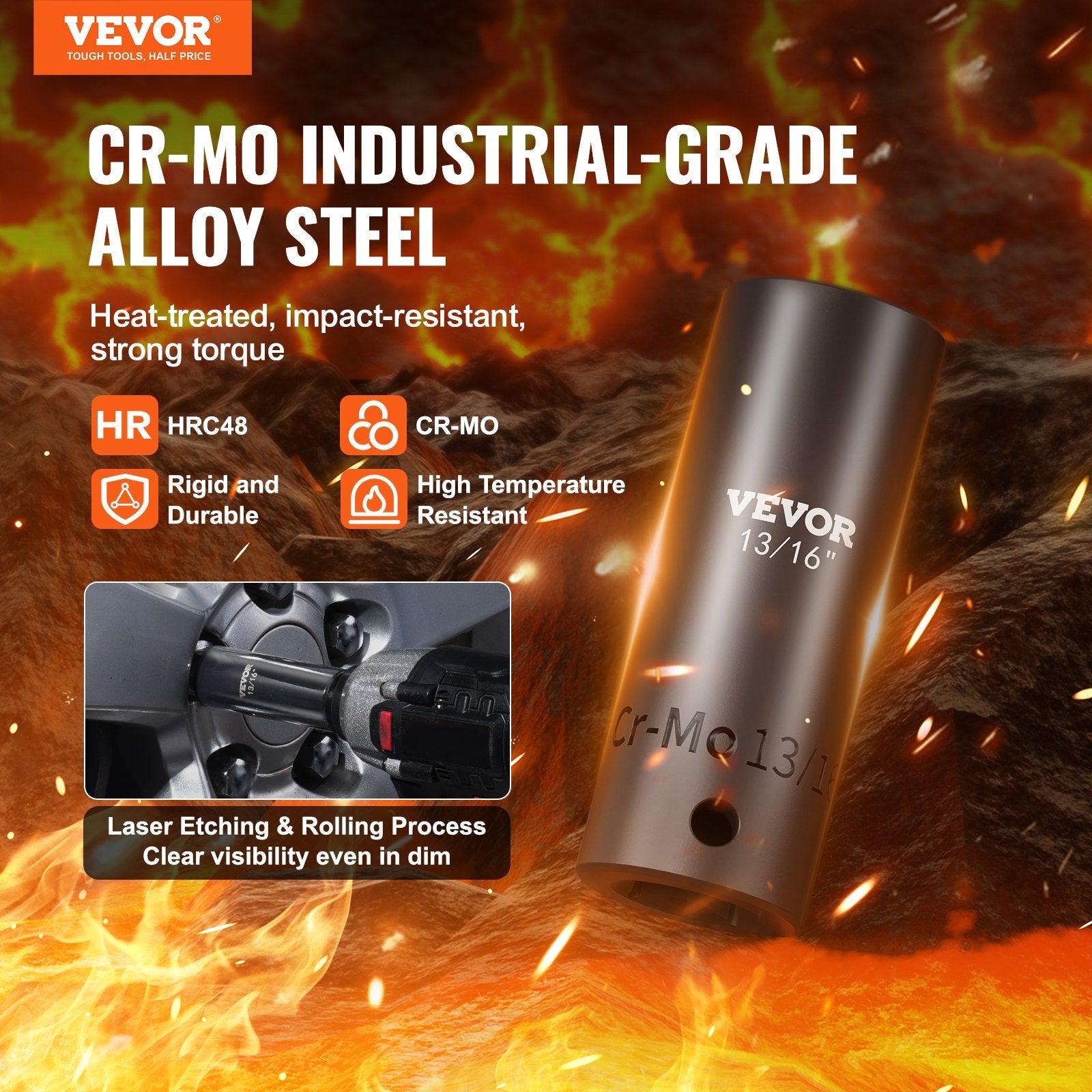 VEVOR Impact Sockets Set 59pcs 6-Point 3/8" & 1/2" Drive Bit Ratchet Tool Kit 