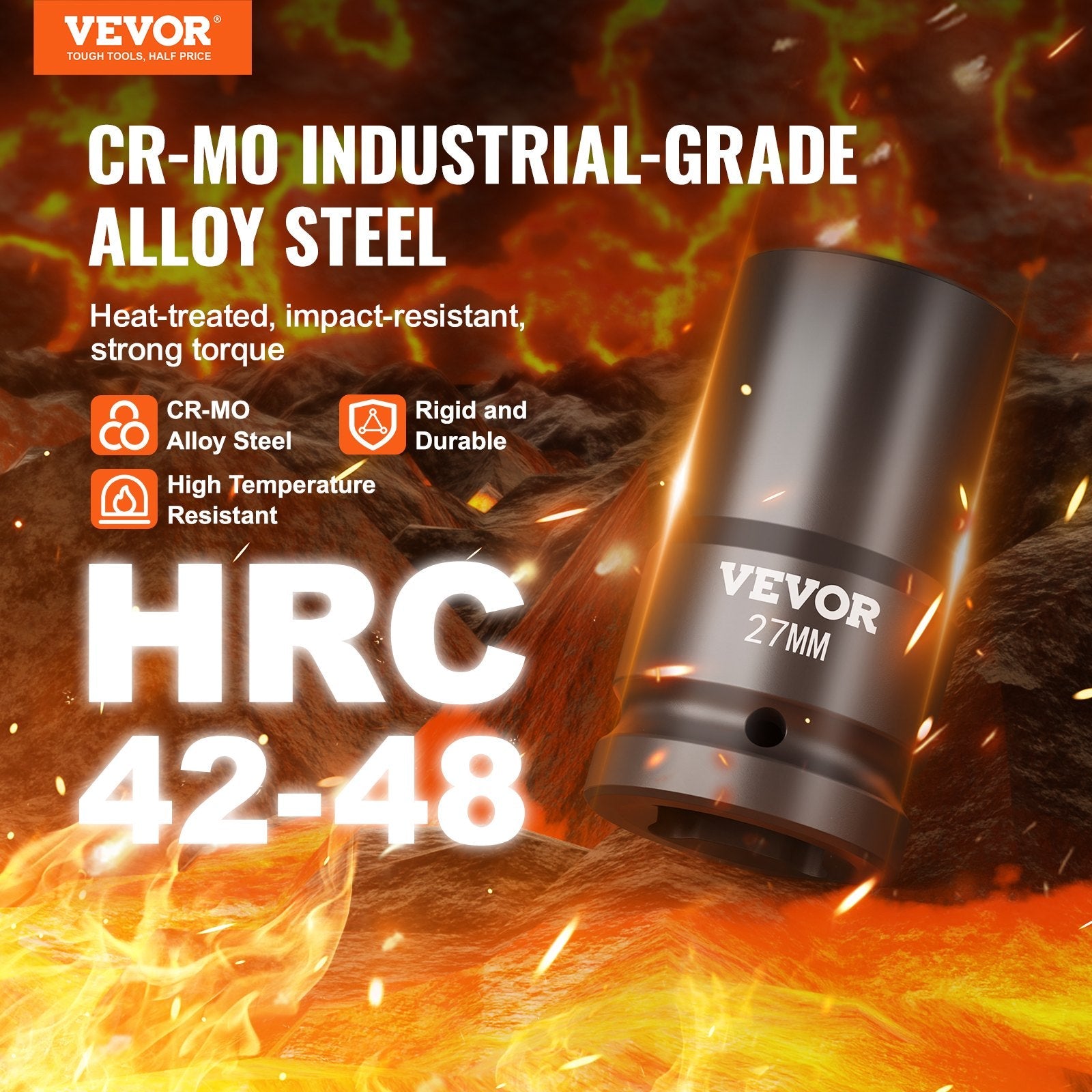 VEVOR Impact Sockets Set 8pcs 6-Point 1" Drive Bit Ratchet Tool Kit Case 