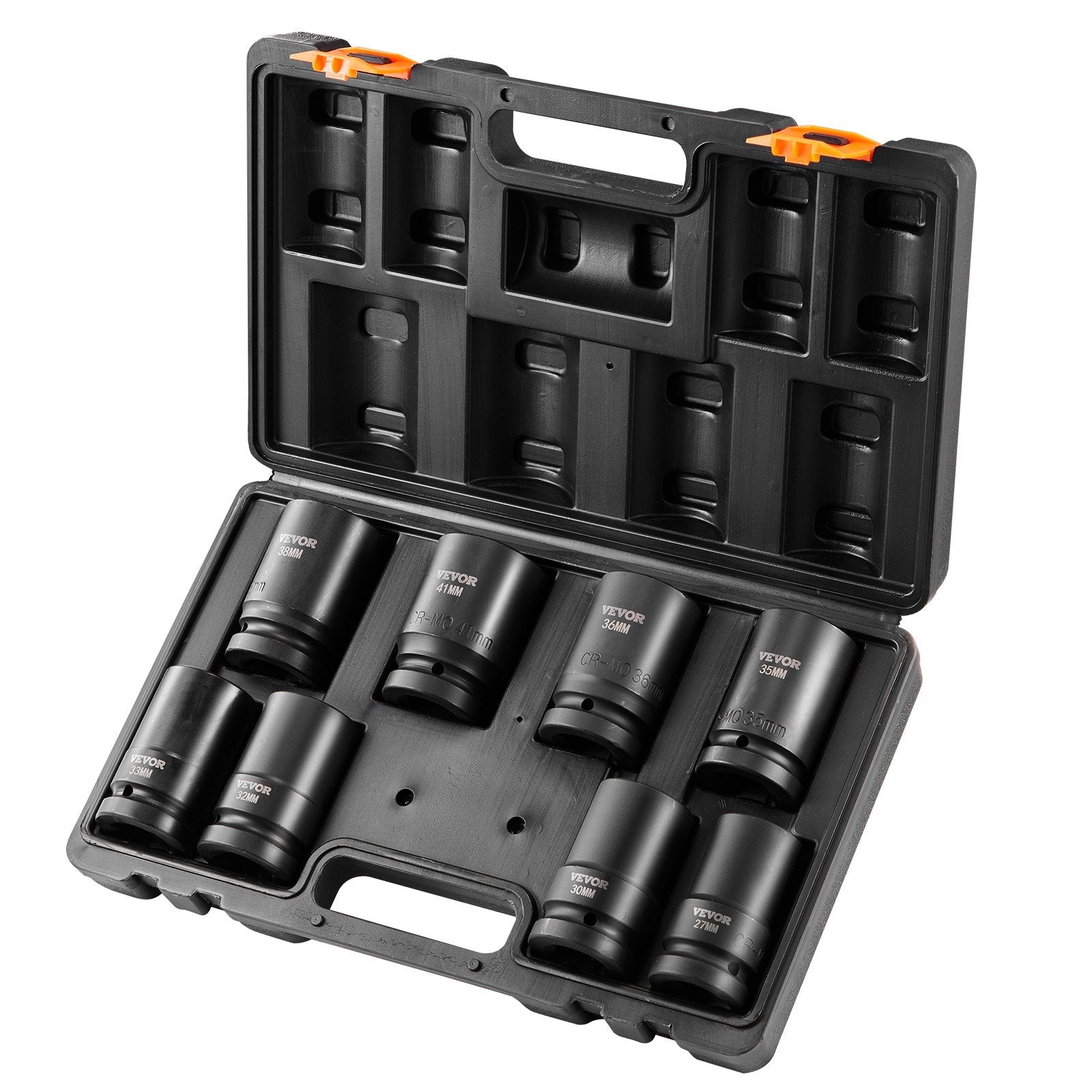 VEVOR Impact Sockets Set 8pcs 6-Point 1" Drive Bit Ratchet Tool Kit Case 