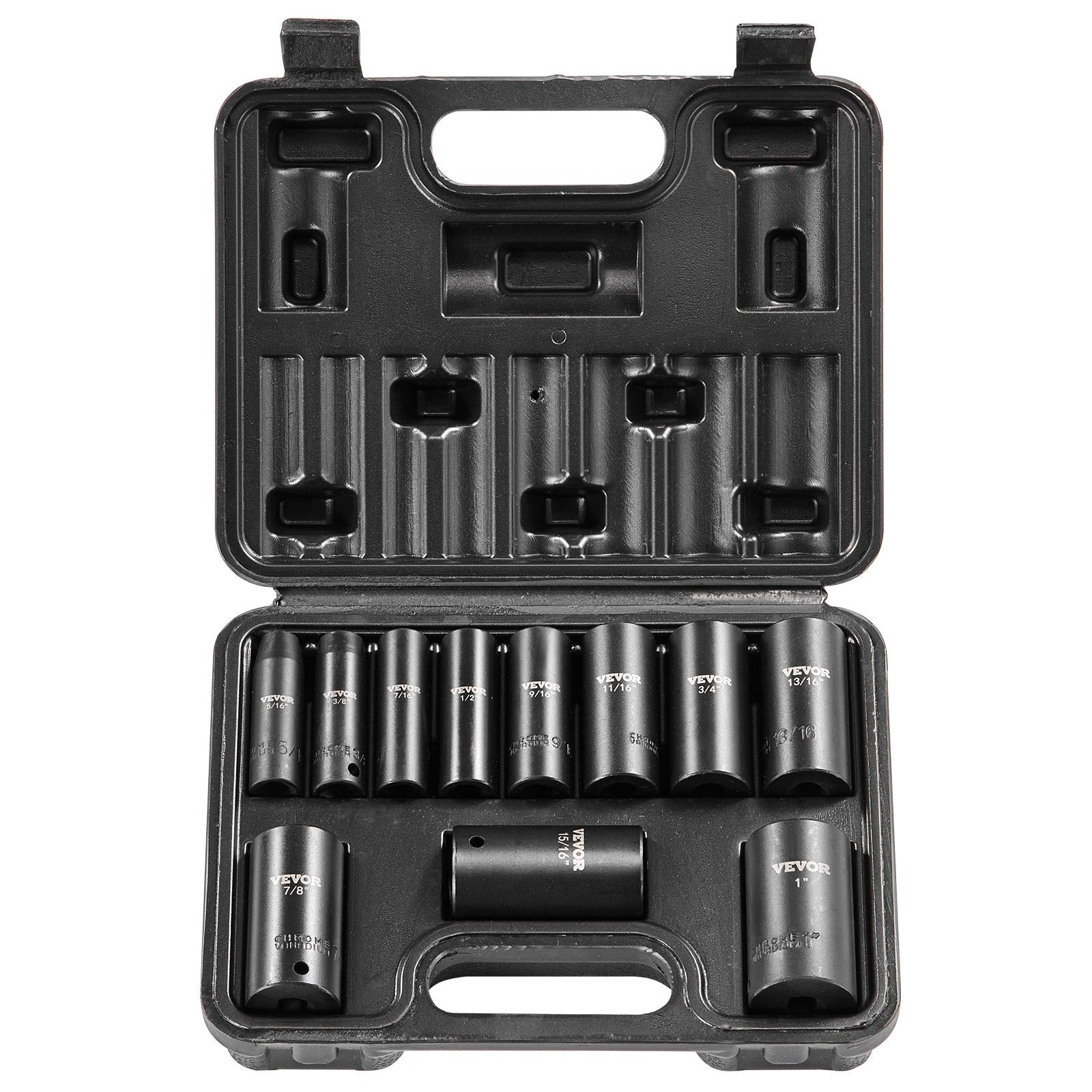 VEVOR Impact Sockets Set 11pcs 6-Point 3/8in Drive Bit Ratchet Tool Kit Case 