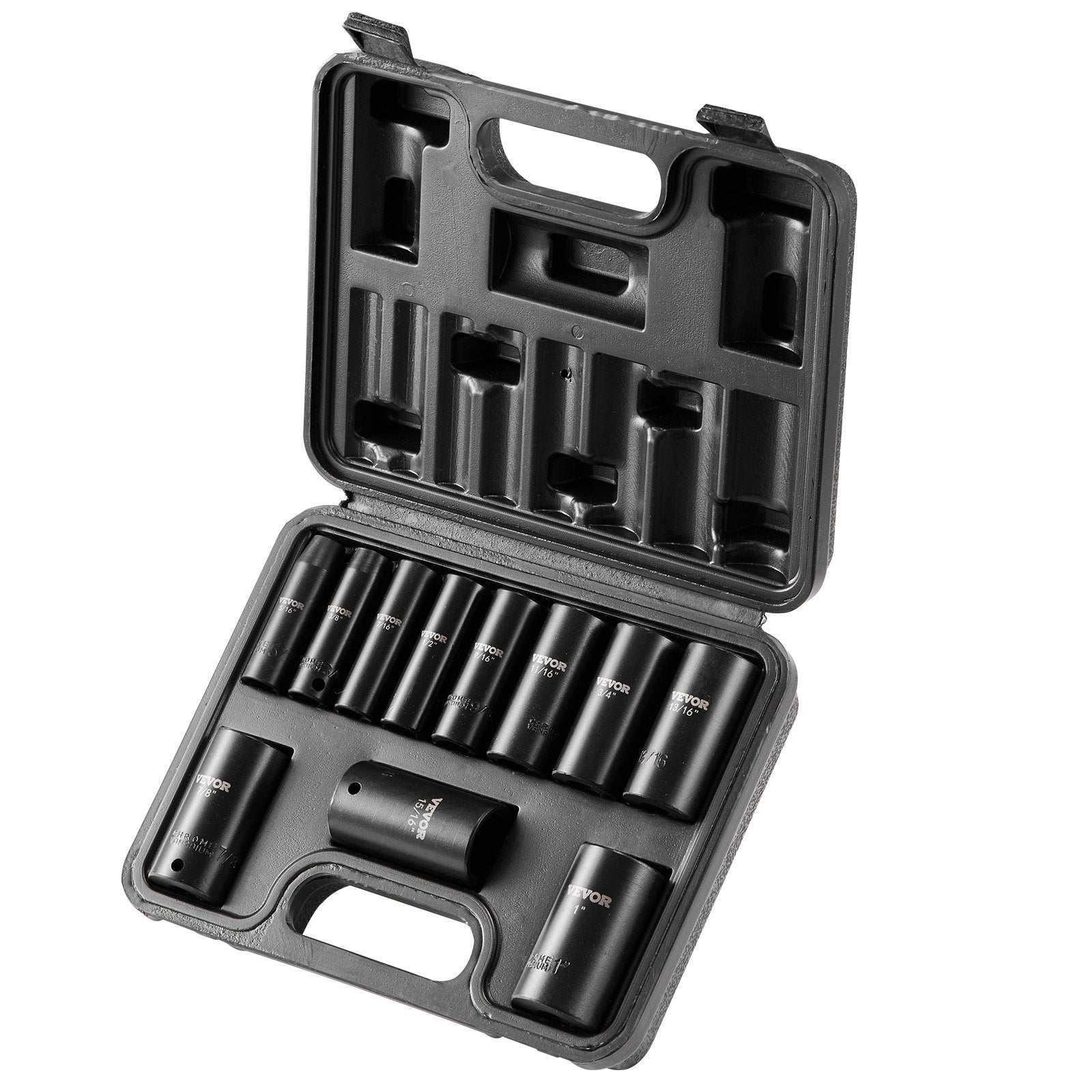 VEVOR Impact Sockets Set 11pcs 6-Point 3/8in Drive Bit Ratchet Tool Kit Case 