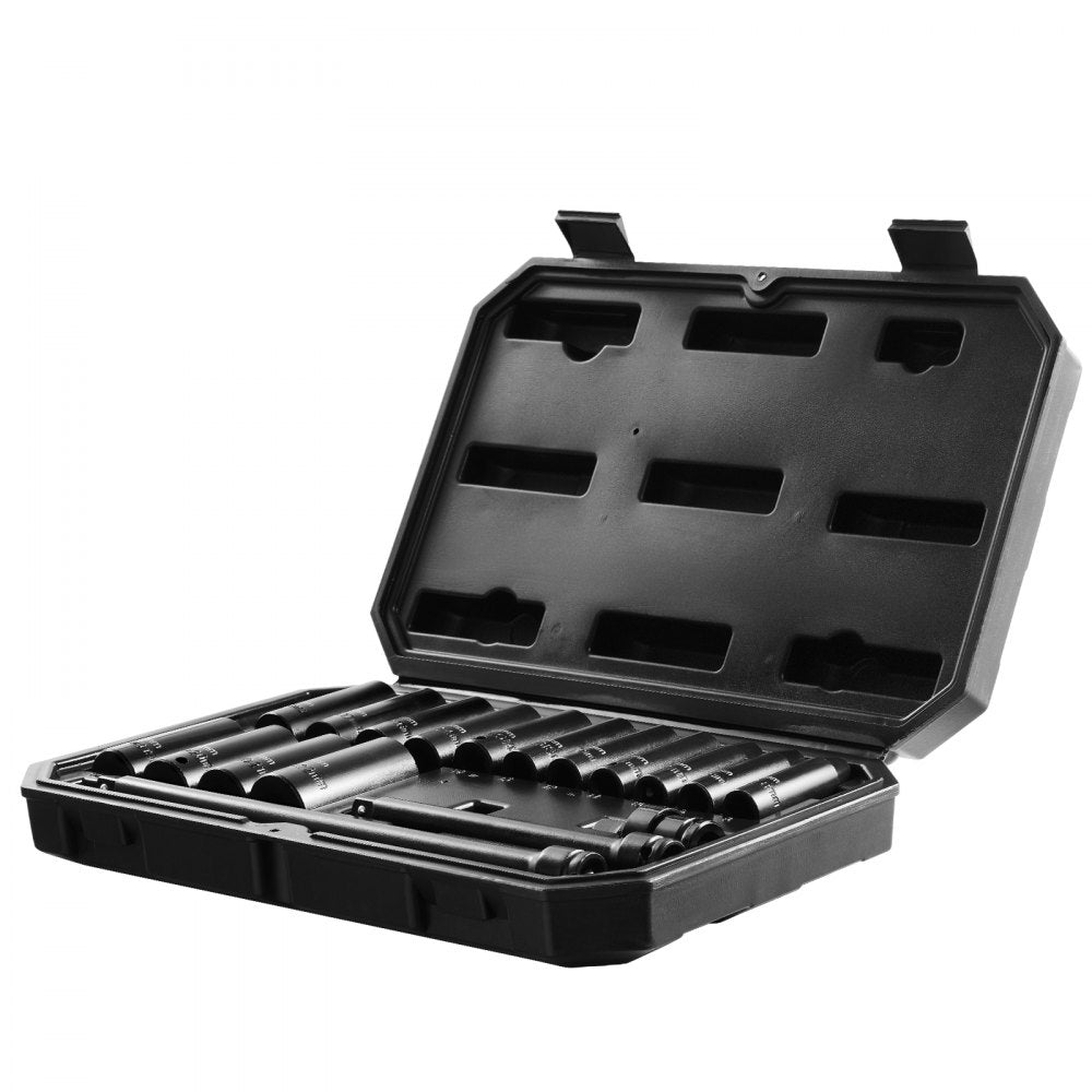 VEVOR Impact Sockets Set 18pcs 6-Point 3/8" Drive Bit Ratchet Tool Kit Case 
