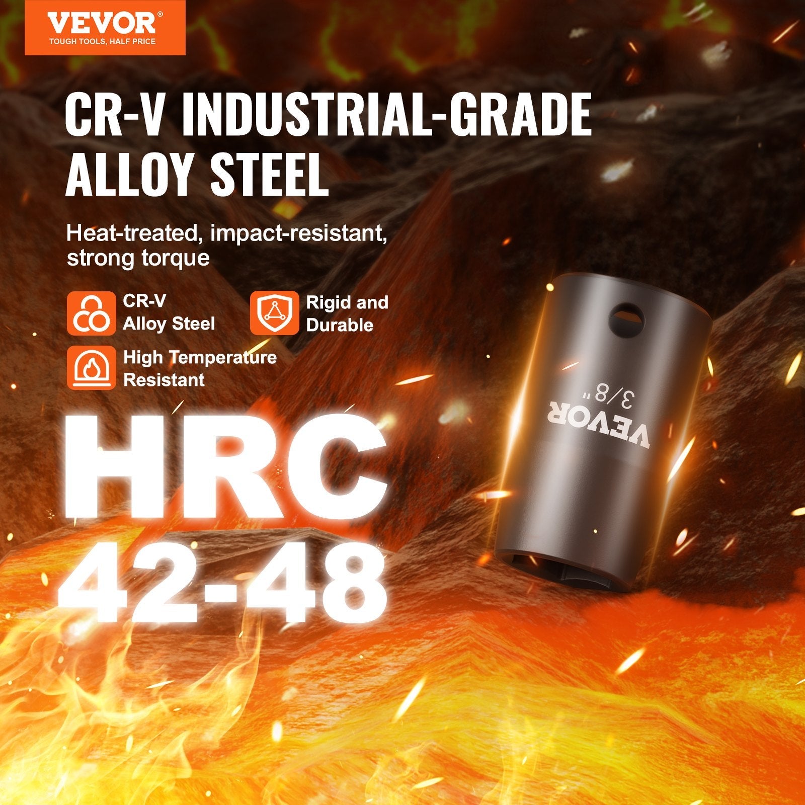 VEVOR Impact Sockets Set 29pcs 6-Point 3/8in Drive Bit Ratchet Tool Kit Case 