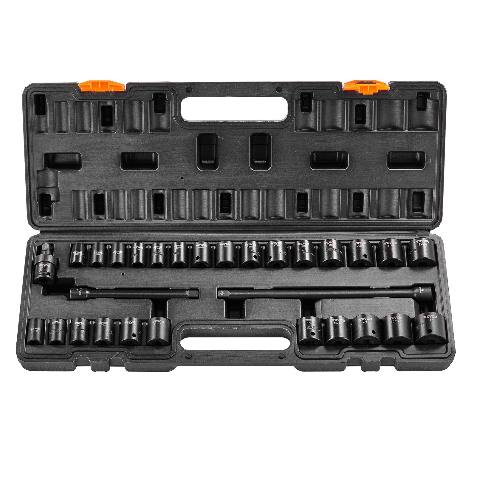 VEVOR Impact Sockets Set 29pcs 6-Point 3/8in Drive Bit Ratchet Tool Kit Case 