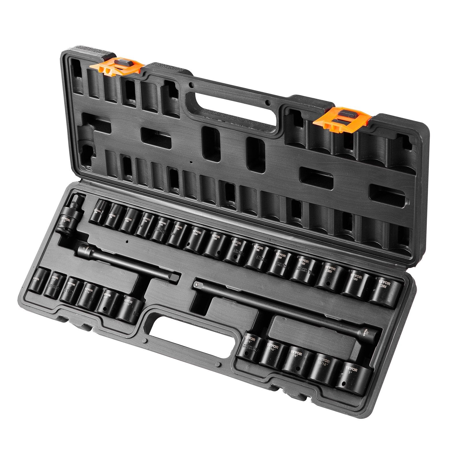 VEVOR Impact Sockets Set 29pcs 6-Point 3/8in Drive Bit Ratchet Tool Kit Case 