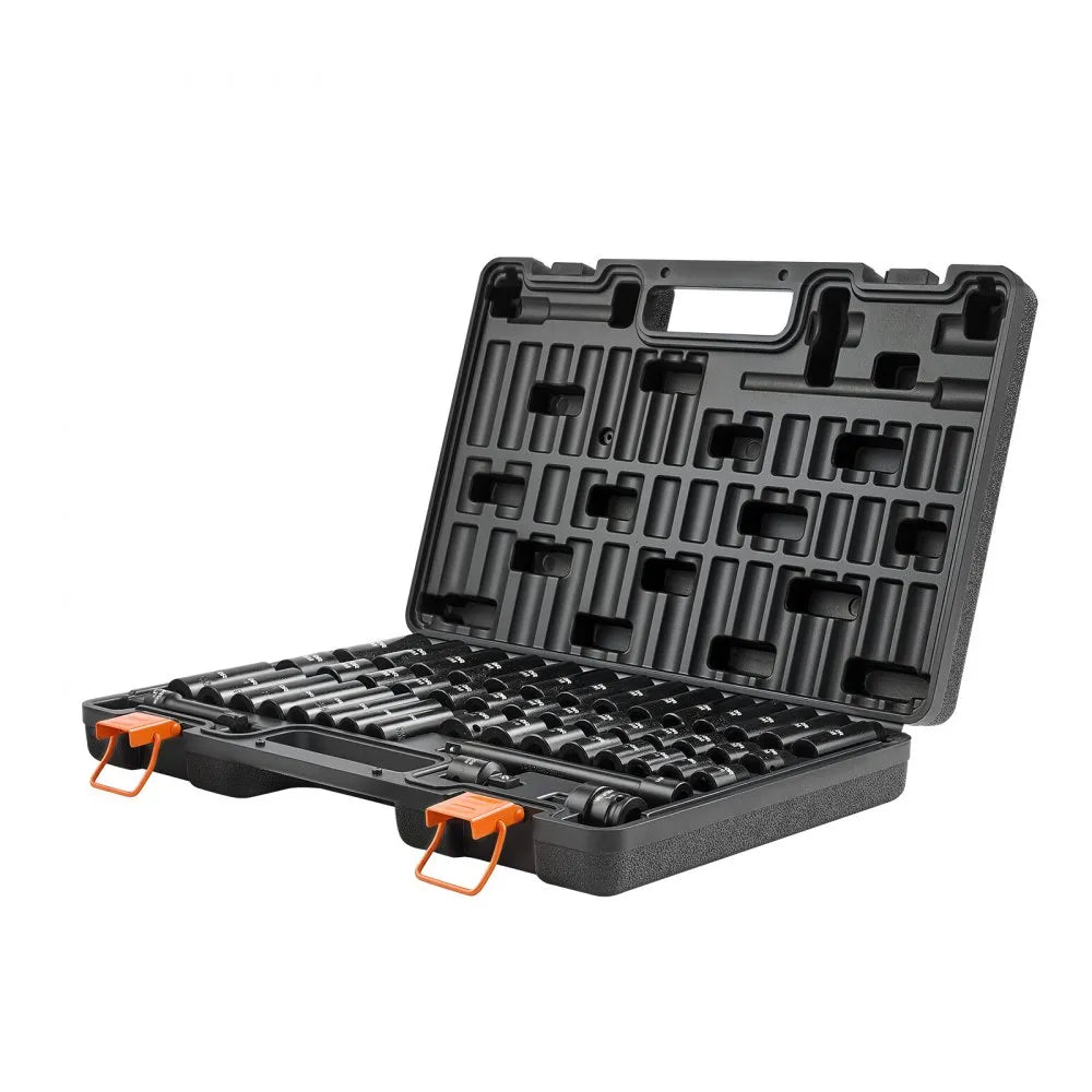 VEVOR 48-Piece 3/8" Drive Impact Socket Set, SAE & Metric 6-Point Sockets with Storage Cage