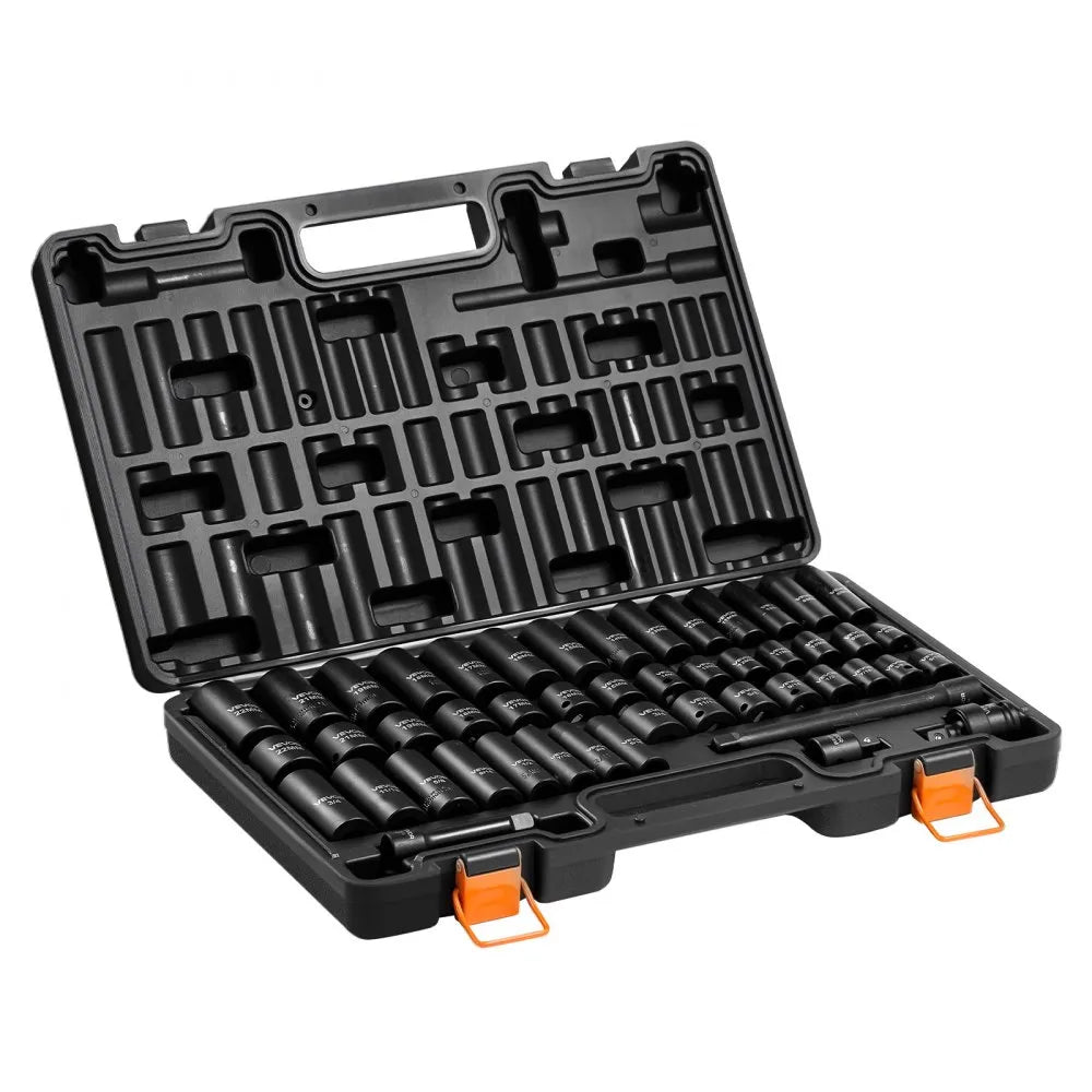 VEVOR 48-Piece 3/8" Drive Impact Socket Set, SAE & Metric 6-Point Sockets with Storage Cage