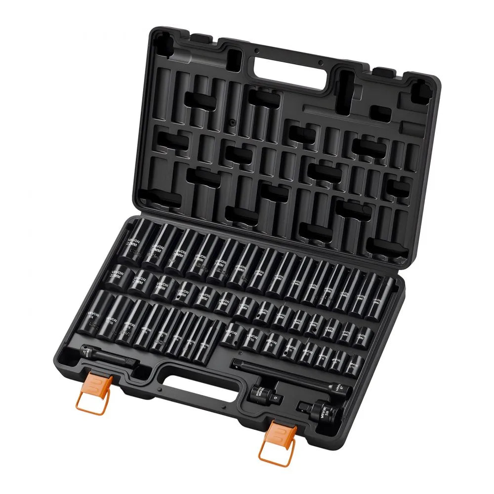 VEVOR 48-Piece 3/8" Drive Impact Socket Set, SAE & Metric 6-Point Sockets with Storage Cage