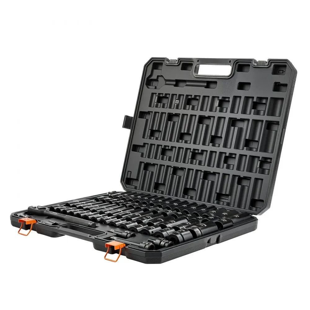 VEVOR 65-Piece 1/2" Drive Impact Socket Set, SAE & Metric 6-Point Sockets with Storage Case