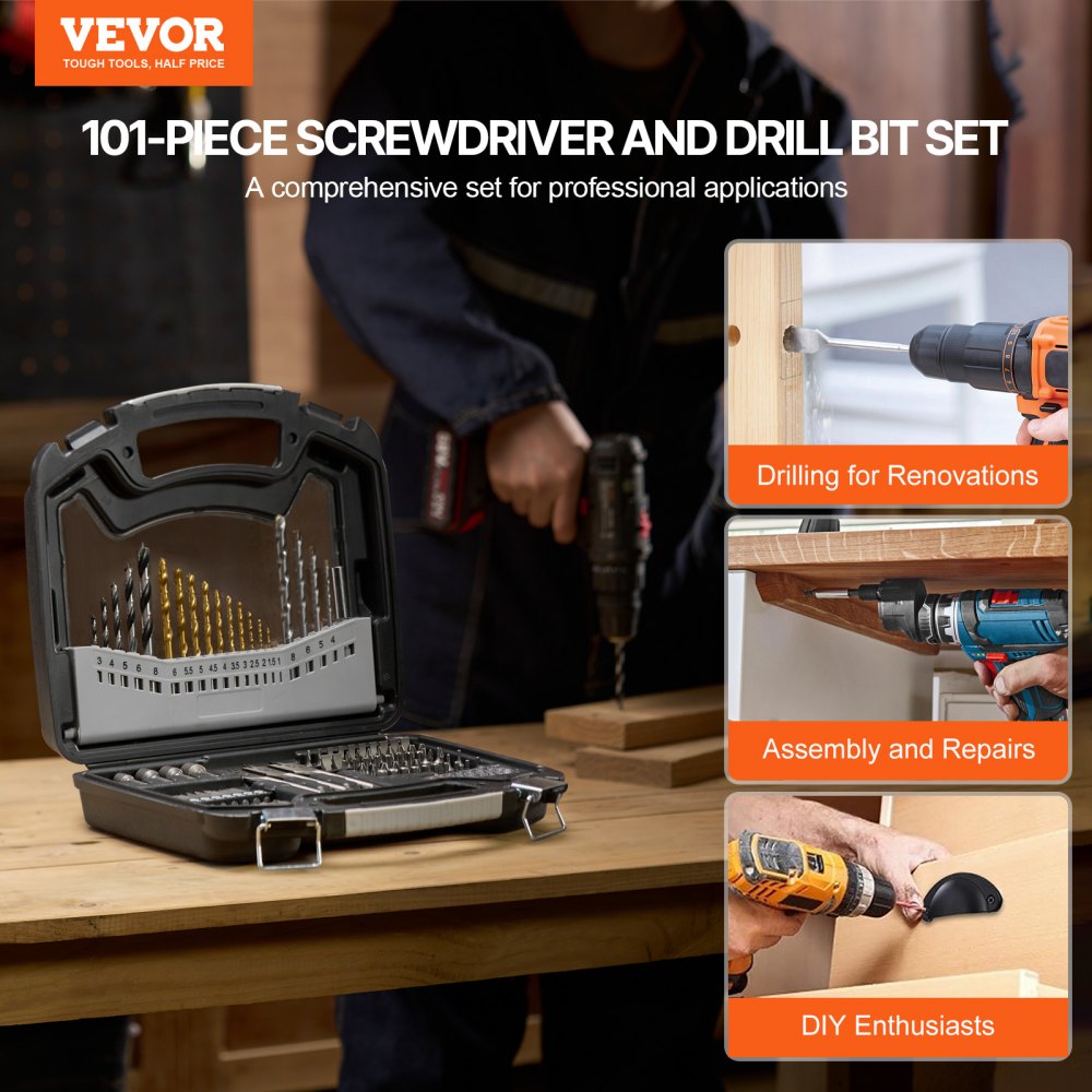 VEVOR Drill Bit Set 101PCS Screwdriver Bit Set with Carrying Case Multi-purpose 