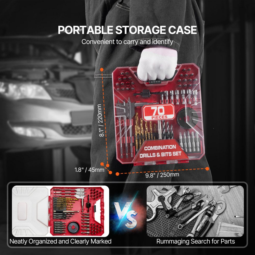 VEVOR Drill Bit Set 70 PCS Screwdriver Bit Set with Carrying Case Multi-purpose 