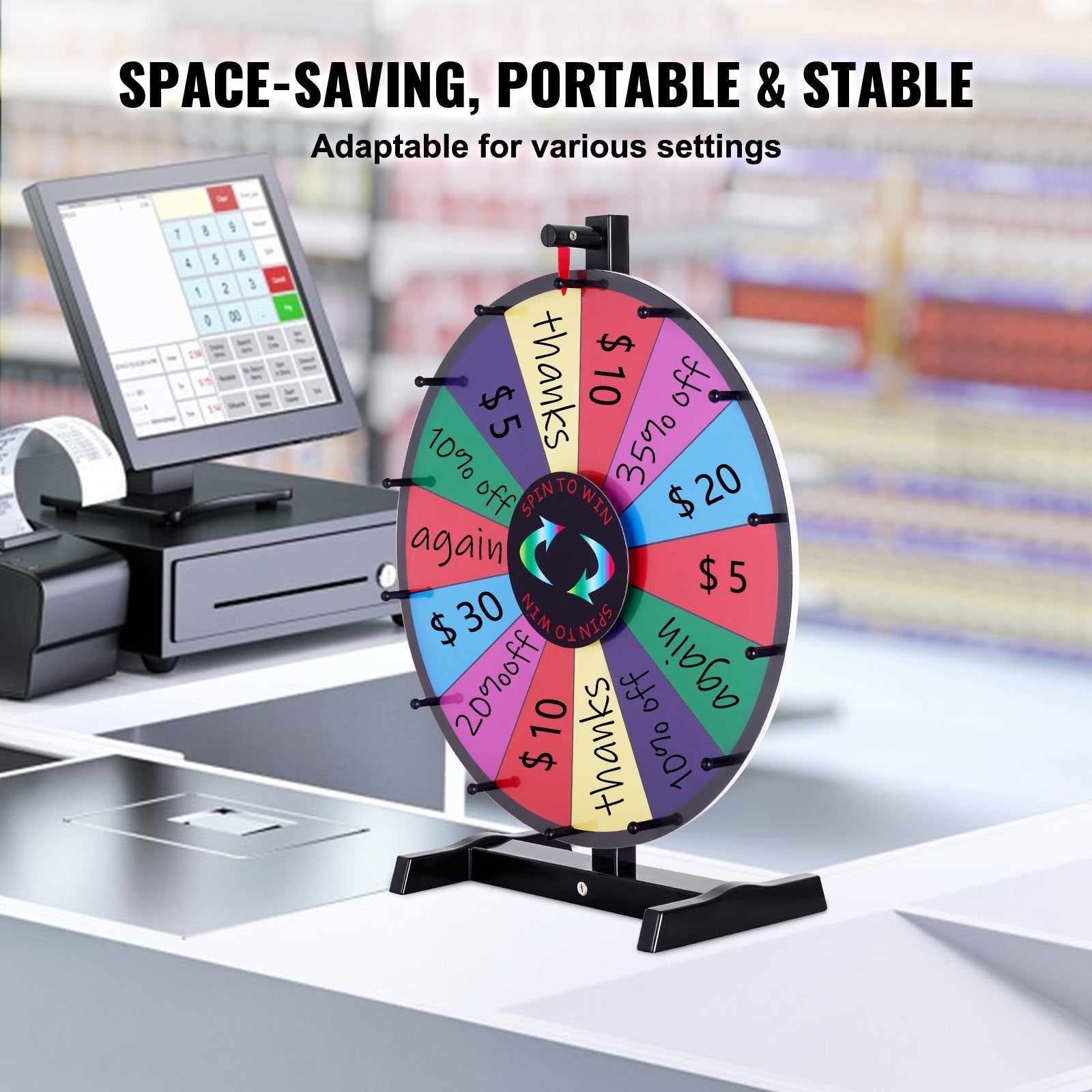 VEVOR 18 inch Spinning Prize Wheel, 14 Slots Tabletop Spinner, Heavy Duty Roulette Wheel with a Dry Erase and 2 Markers, Win Fortune Spin Games in Party Pub Trade Show Carnival 
