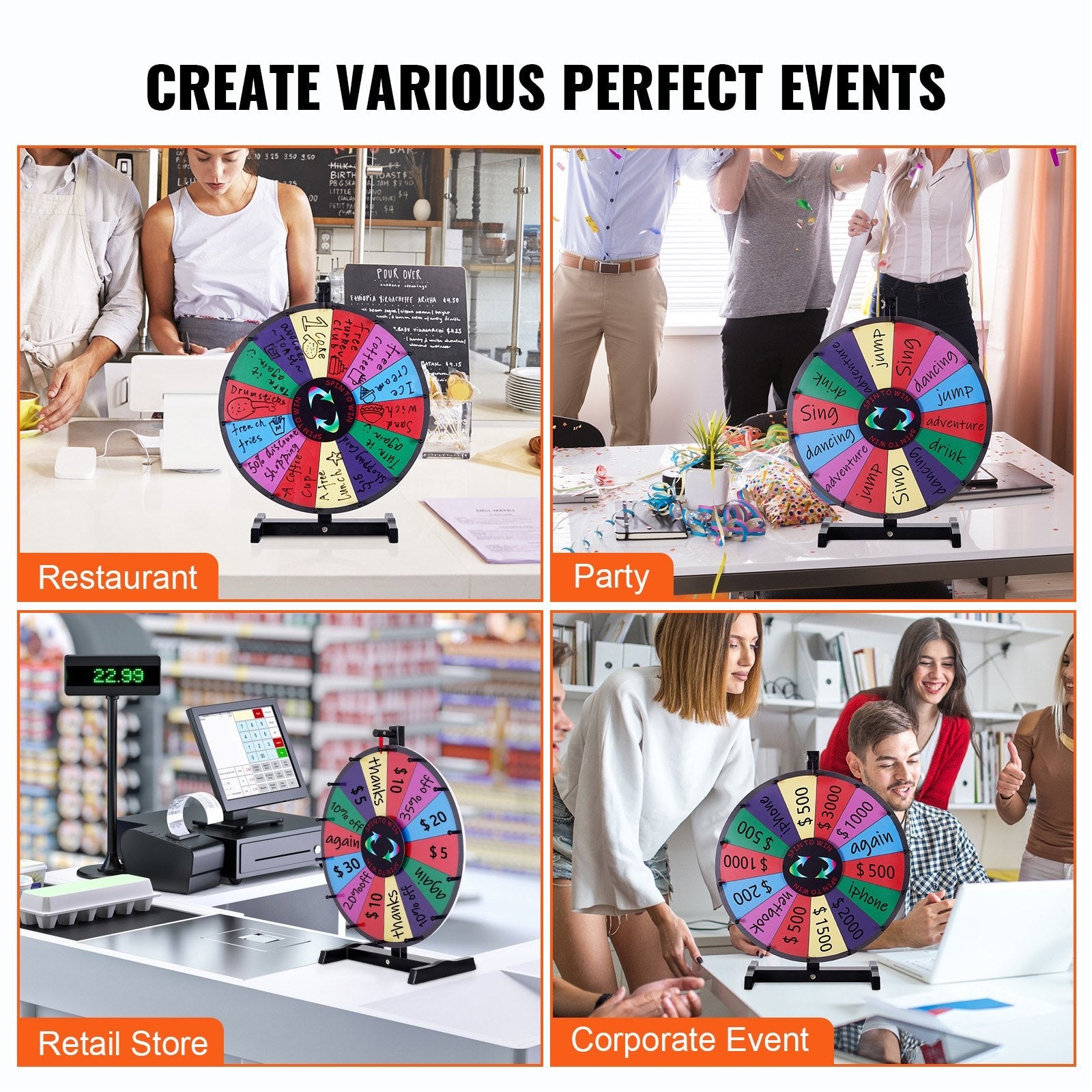 VEVOR 18 inch Spinning Prize Wheel, 14 Slots Tabletop Spinner, Heavy Duty Roulette Wheel with a Dry Erase and 2 Markers, Win Fortune Spin Games in Party Pub Trade Show Carnival 