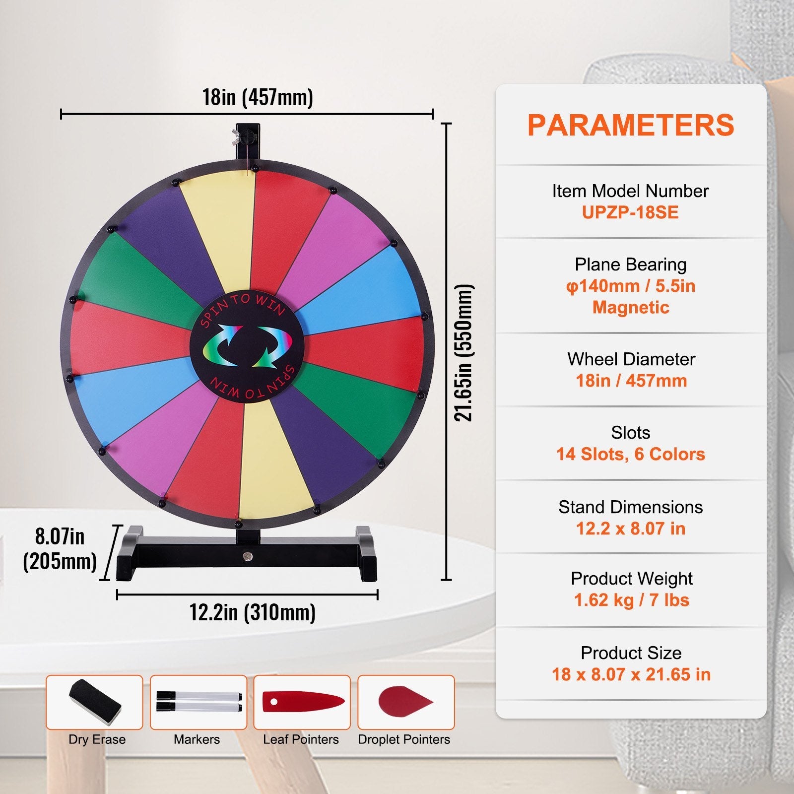 VEVOR 18 inch Spinning Prize Wheel, 14 Slots Tabletop Spinner, Heavy Duty Roulette Wheel with a Dry Erase and 2 Markers, Win Fortune Spin Games in Party Pub Trade Show Carnival 