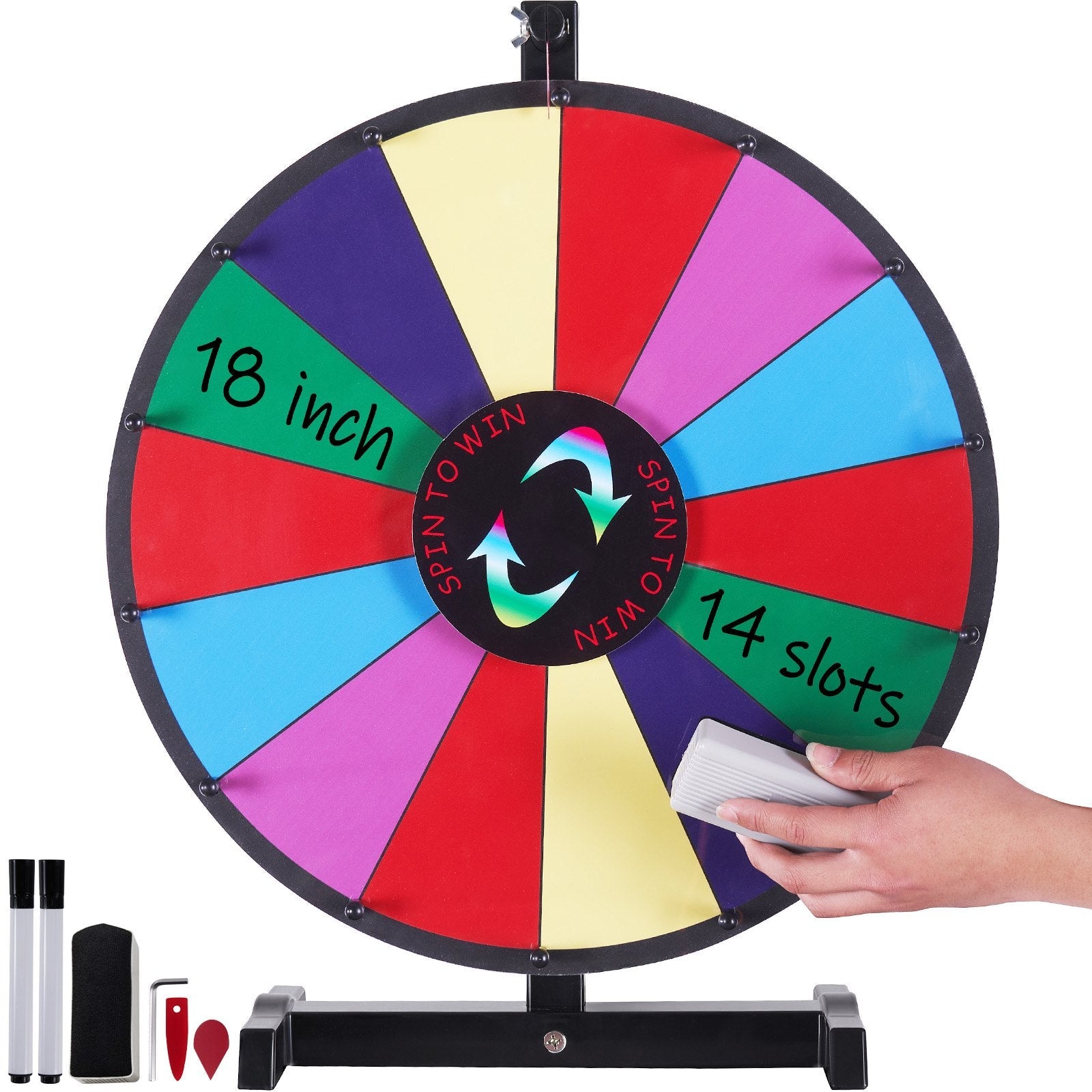 VEVOR 18 inch Spinning Prize Wheel, 14 Slots Tabletop Spinner, Heavy Duty Roulette Wheel with a Dry Erase and 2 Markers, Win Fortune Spin Games in Party Pub Trade Show Carnival 