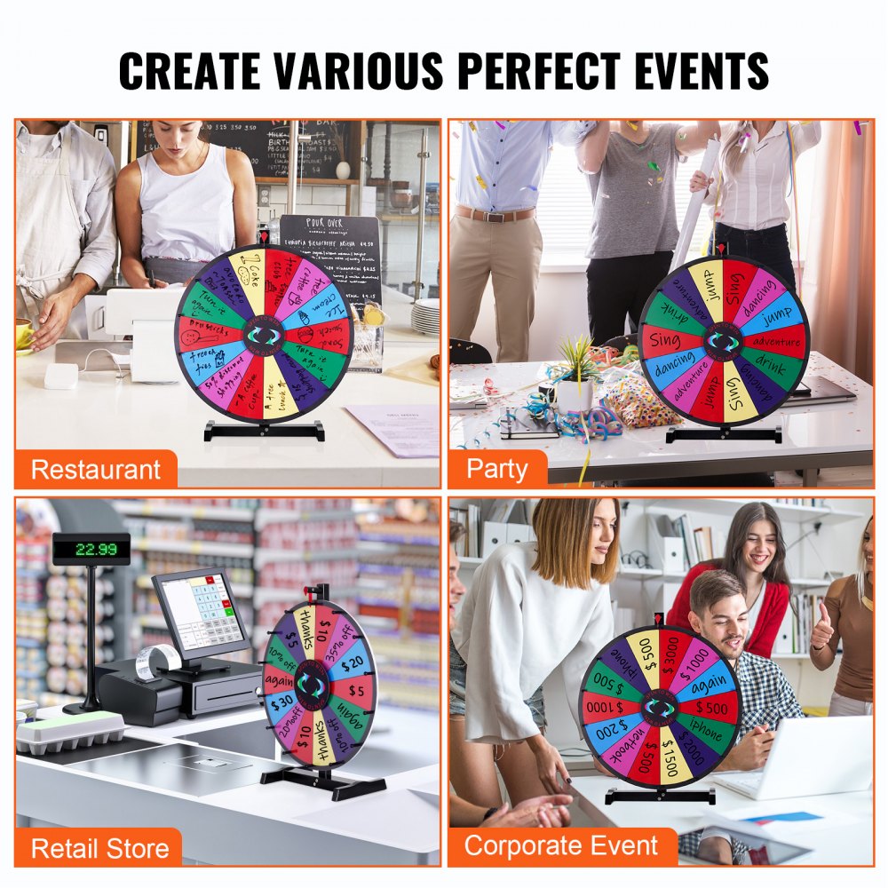 VEVOR 24 inch Spinning Prize Wheel, 14 Slots Tabletop Spinner, Heavy Duty Roulette Wheel with a Dry Erase and 2 Markers, Win Fortune Spin Games in Party Pub Trade Show Carnival 