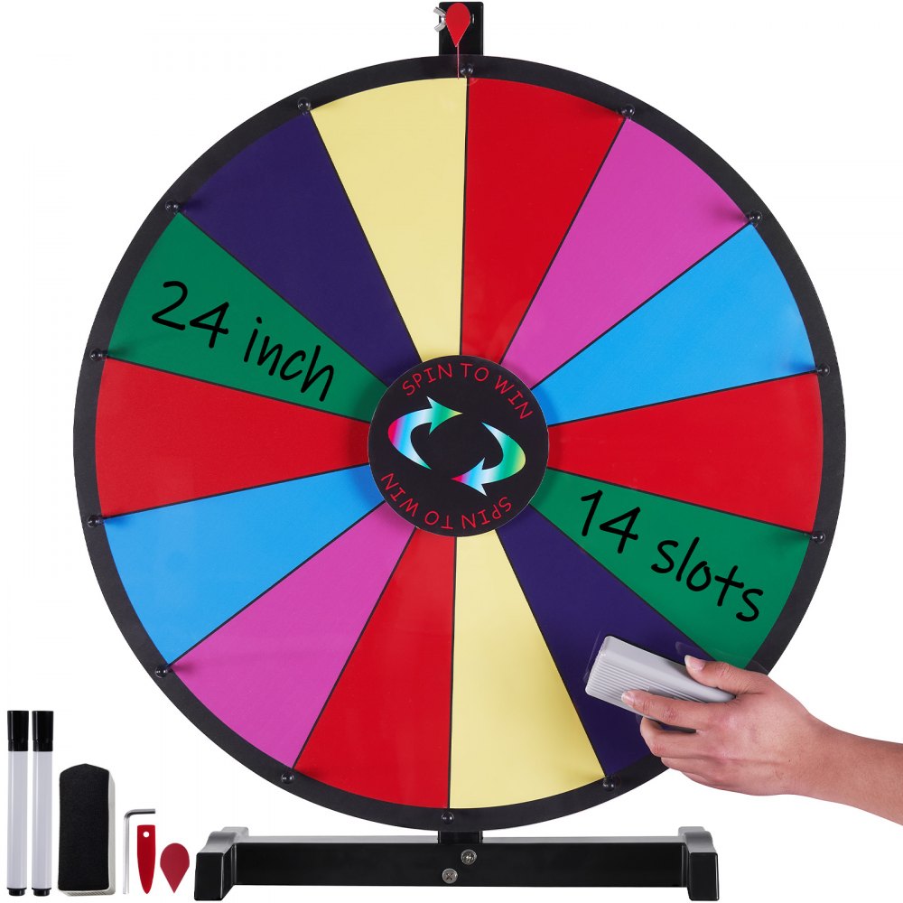 VEVOR 24 inch Spinning Prize Wheel, 14 Slots Tabletop Spinner, Heavy Duty Roulette Wheel with a Dry Erase and 2 Markers, Win Fortune Spin Games in Party Pub Trade Show Carnival 