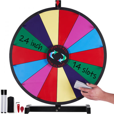 VEVOR 24 inch Spinning Prize Wheel, 14 Slots Tabletop Spinner, Heavy Duty Roulette Wheel with a Dry Erase and 2 Markers, Win Fortune Spin Games in Party Pub Trade Show Carnival 