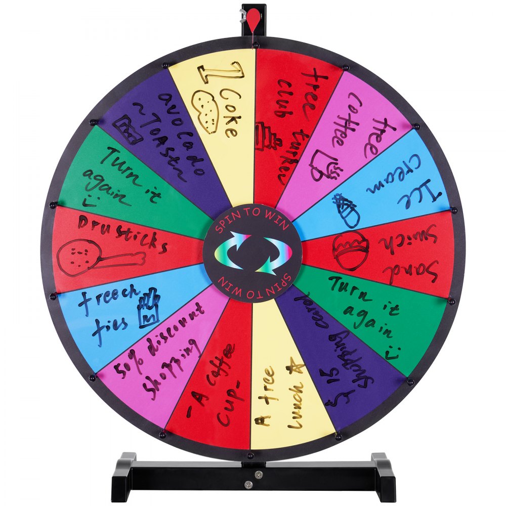 VEVOR 24 inch Spinning Prize Wheel, 14 Slots Tabletop Spinner, Heavy Duty Roulette Wheel with a Dry Erase and 2 Markers, Win Fortune Spin Games in Party Pub Trade Show Carnival 