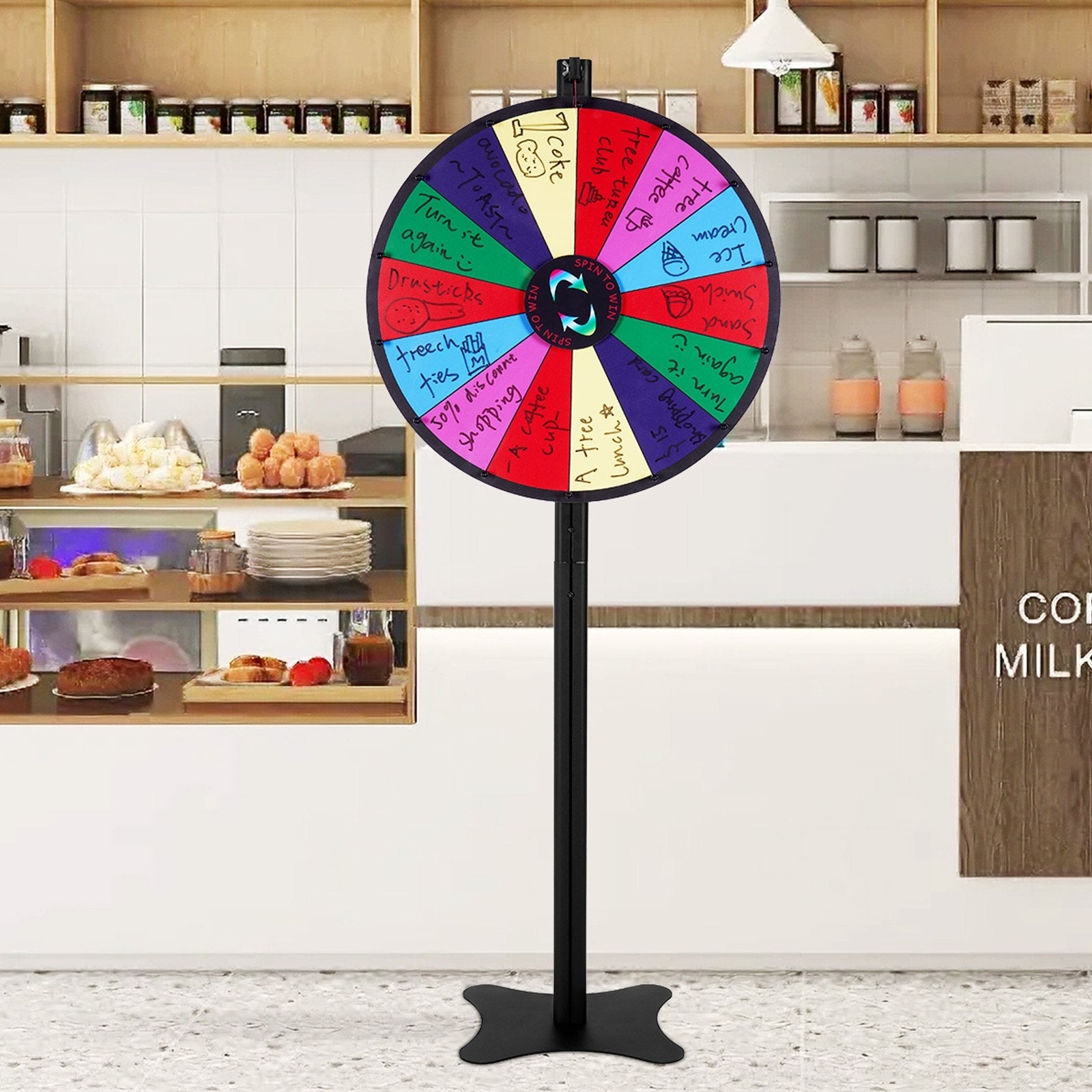 VEVOR 24 inch Spinning Prize Wheel, 14 Slots Spinning Wheel, Roulette Wheel with a Dry Erase and 2 Markers, Tabletop or Floor Standing Win Fortune Spin Games in Party Pub Trade Show Carnival 