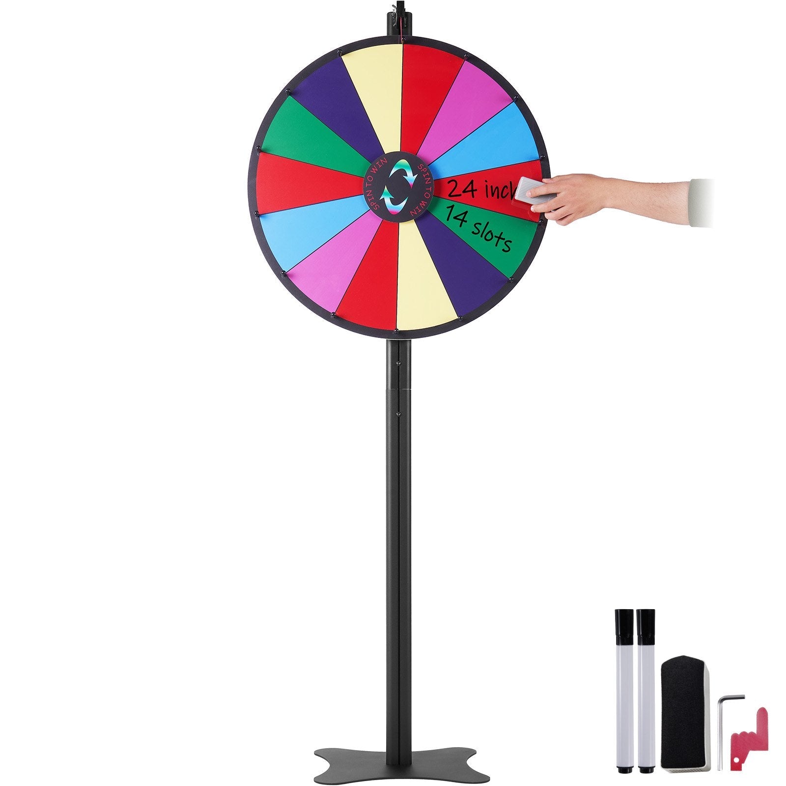 VEVOR 24 inch Spinning Prize Wheel, 14 Slots Spinning Wheel, Roulette Wheel with a Dry Erase and 2 Markers, Tabletop or Floor Standing Win Fortune Spin Games in Party Pub Trade Show Carnival 