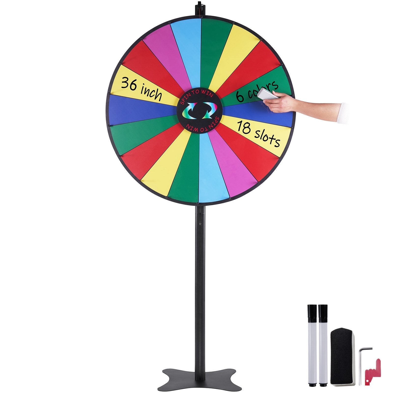VEVOR 36 inch Spinning Prize Wheel, 18 Slots Spinning Wheel, Roulette Wheel with a Dry Erase and 2 Markers, Tabletop or Floor Standing Win Fortune Spin Games in Party Pub Trade Show Carnival 